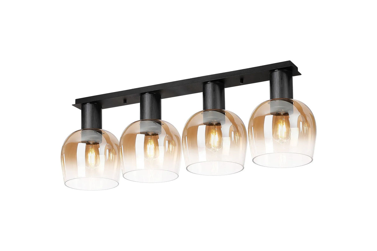 Withe Linear Ceiling Light, 4 x E27, Satin Black/Titanium Gold/Amber Fade Wine Glass
