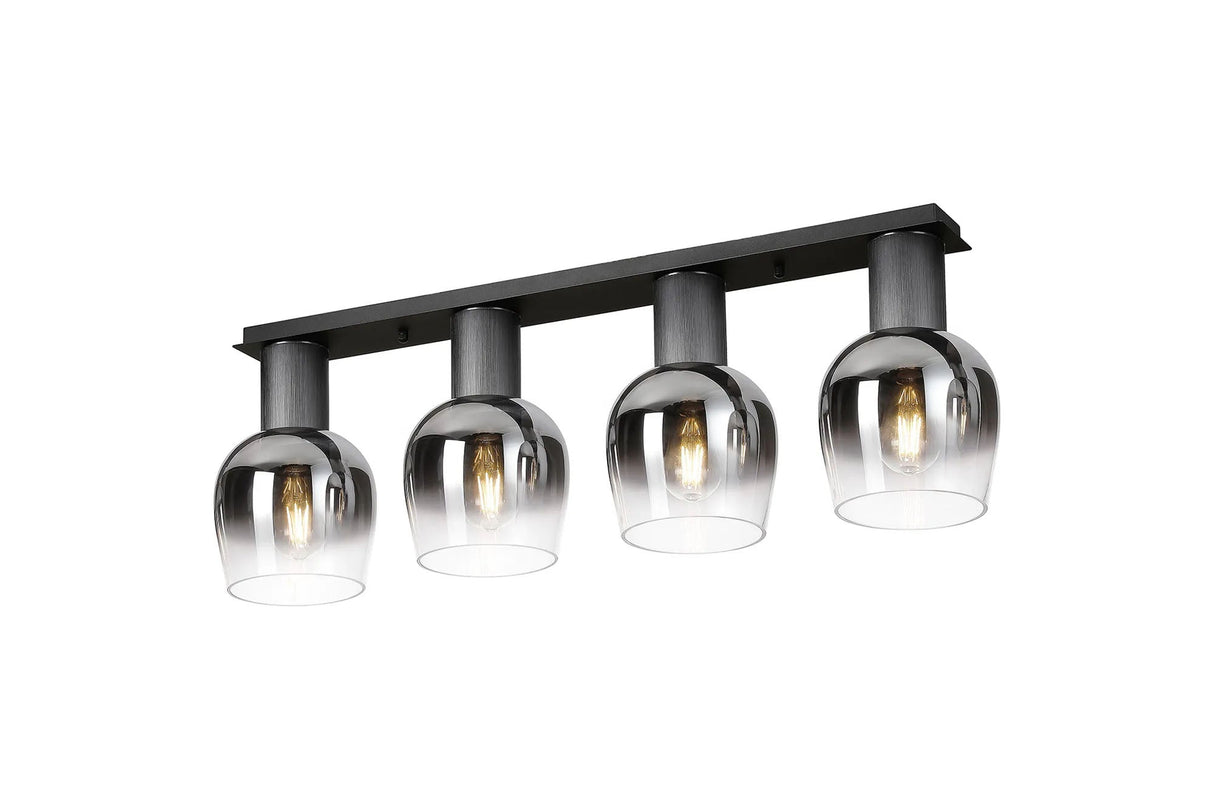 Withe Linear Ceiling Light, 4 x E27, Gun Metal/Satin Black/Chrome/Smoke Fade Wine Glass