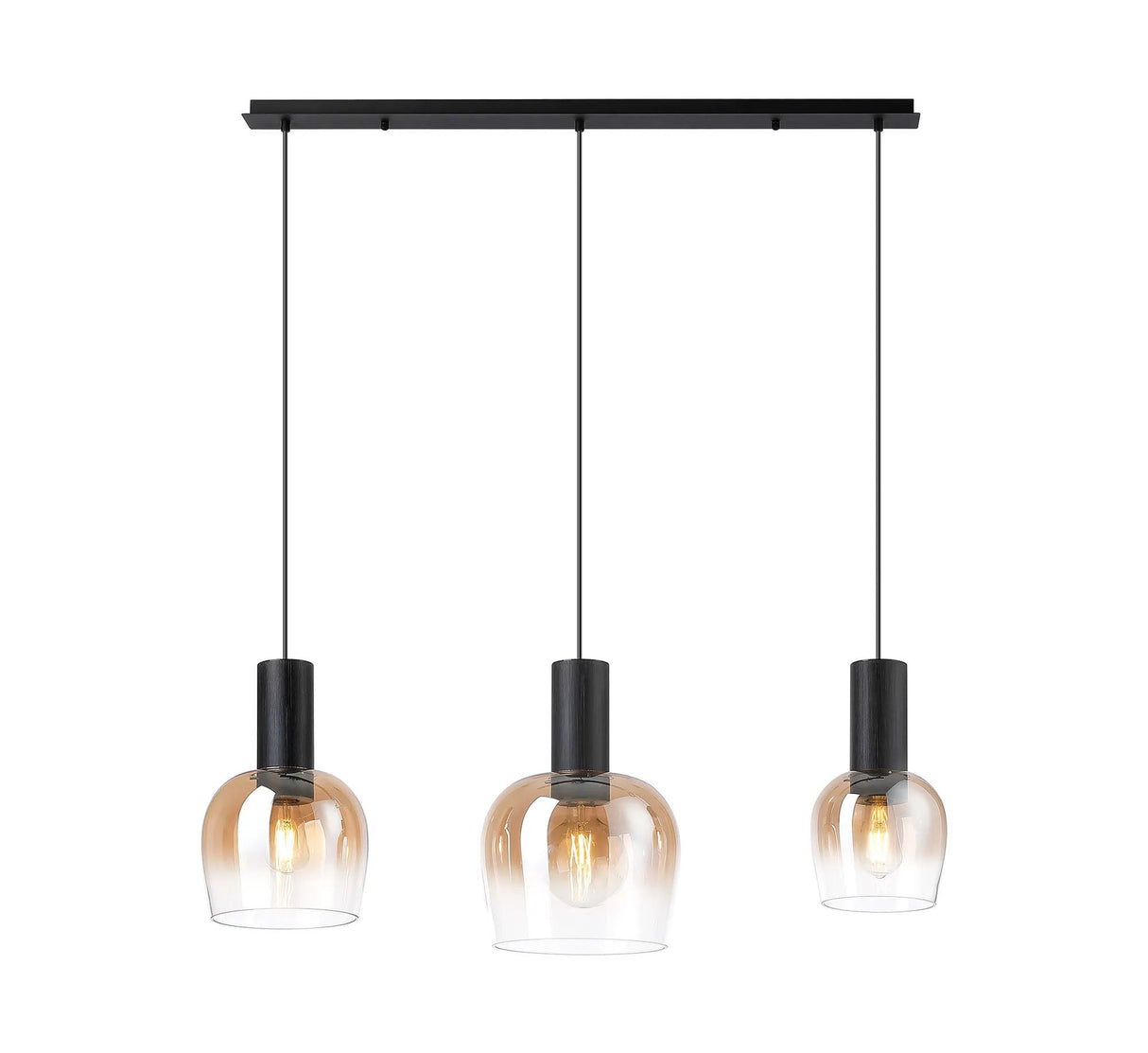 Withe 1m Linear Pendant, 3 x E27, Satin Black/Amber Fade Wine Glass