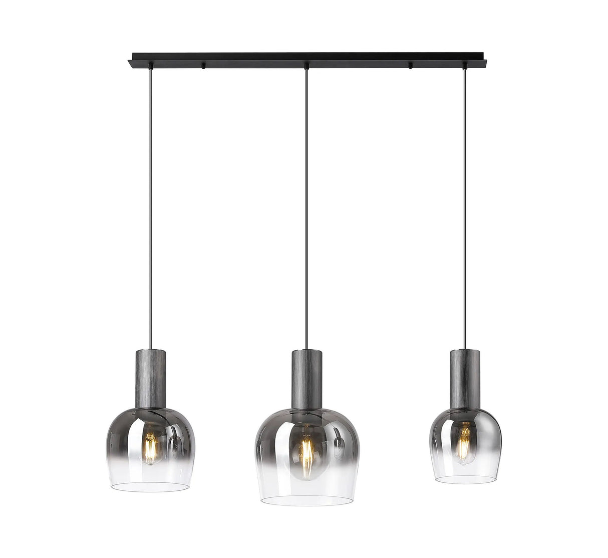 Withe 1m Linear Pendant, 3 x E27, Gun Metal/Satin Black/Smoke Fade Wine Glass