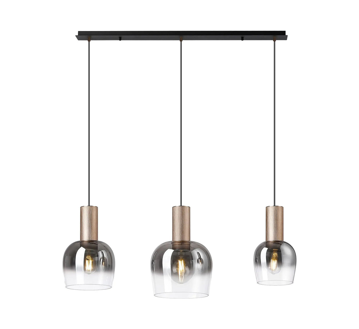 Withe 1m Linear Pendant, 3 x E27, Titanium Gold/Satin Black/Smoke Fade Wine Glass