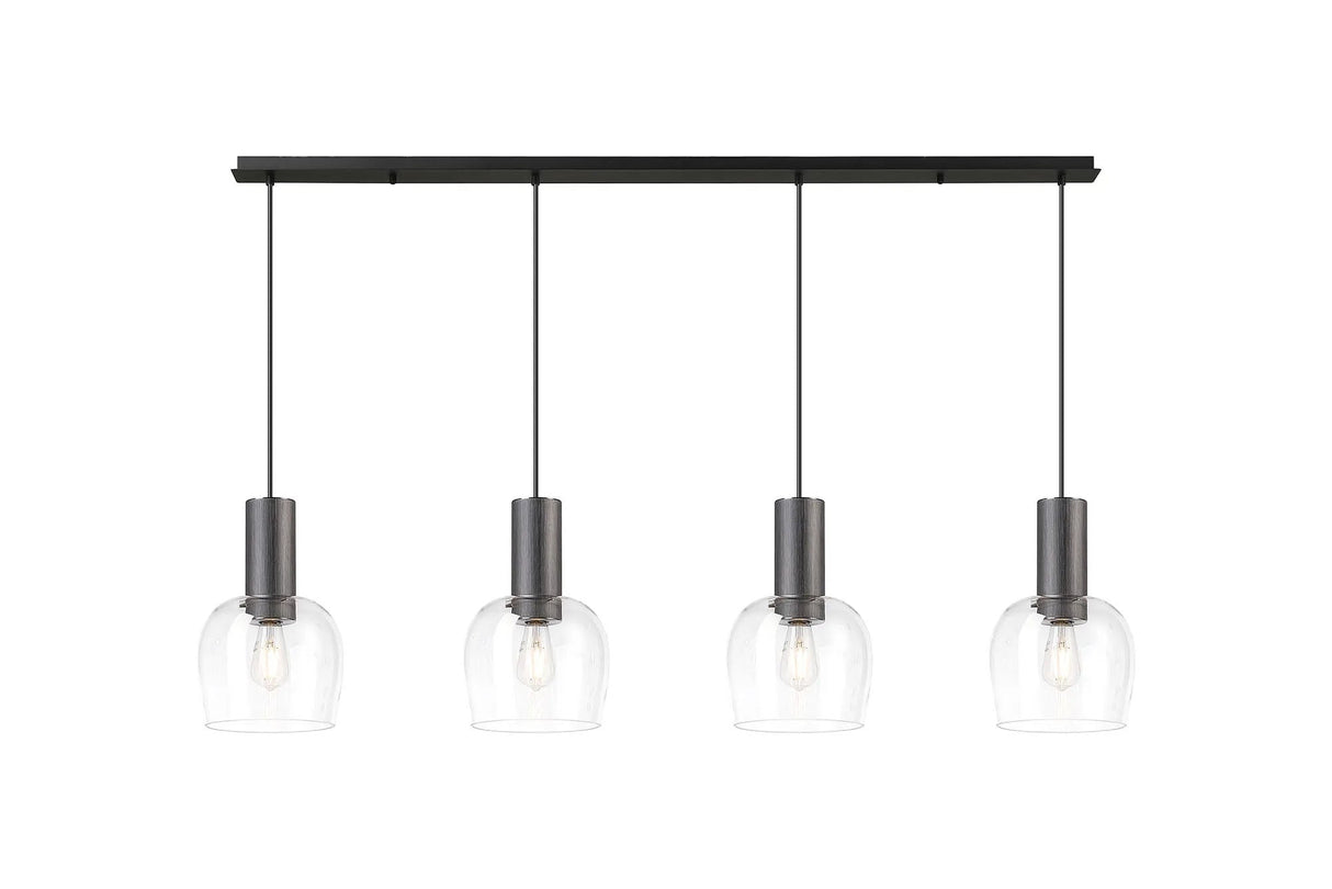 Withe 1.4m Linear Pendant, 4 x E27, Gun Metal/Satin Black/Clear Wine Glass