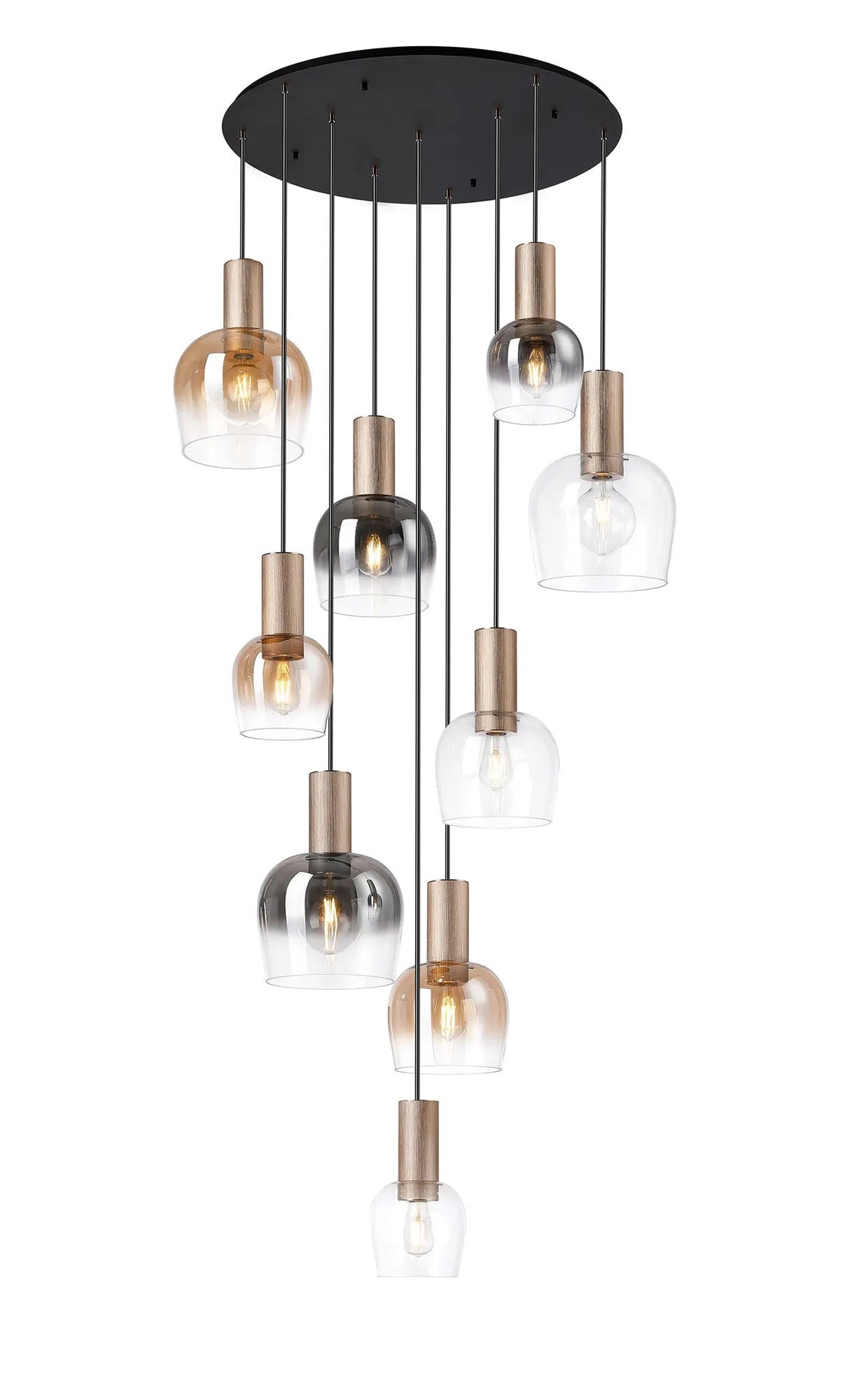 Withe 101cm Round Pendant, 9 x E27, Titanium Gold/Satin Black/Amber Fade/Clear/Smoke Fade Wine Glass