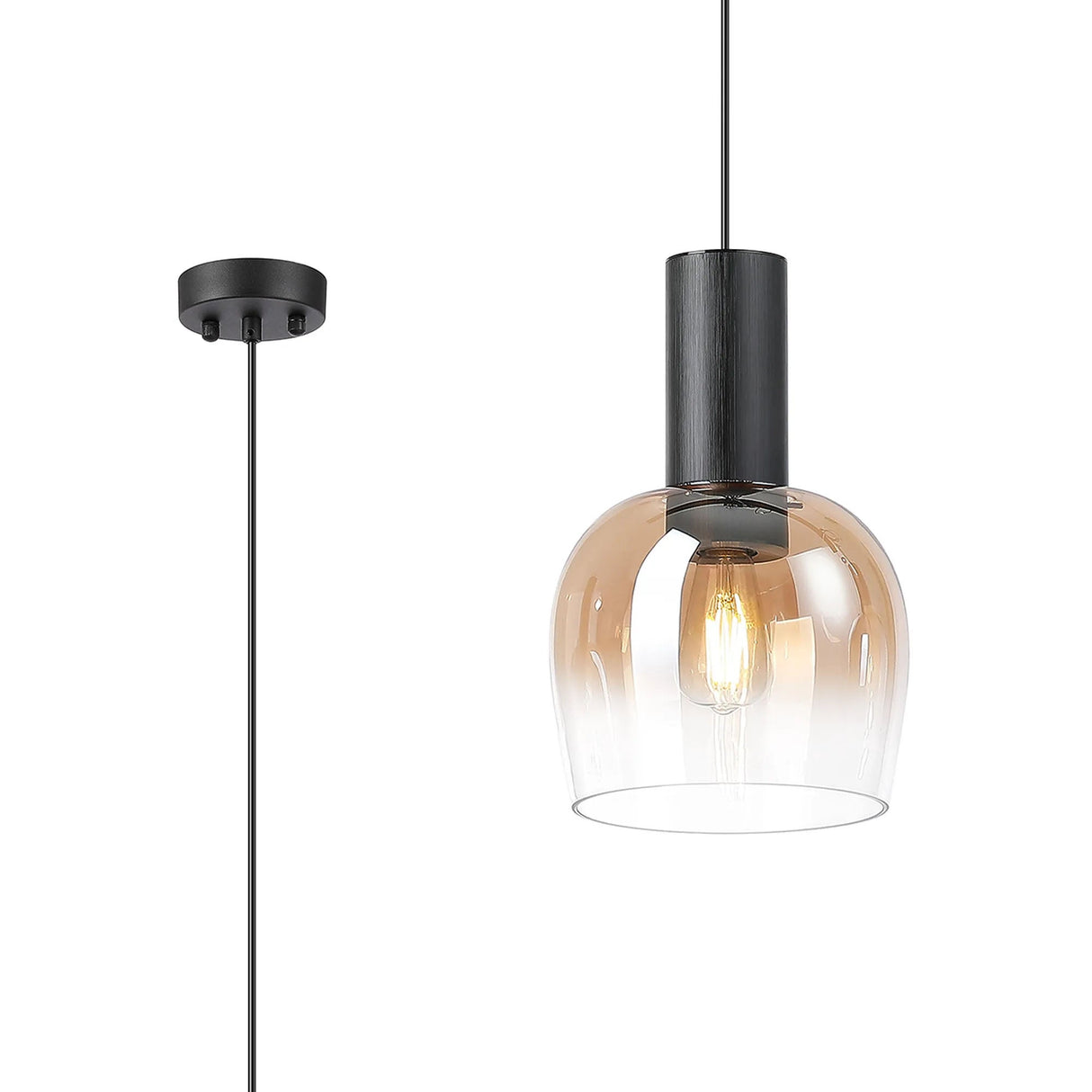 Withe 23.5cm Pendant, 1 x E27, Satin Black/Amber Fade Wine Glass