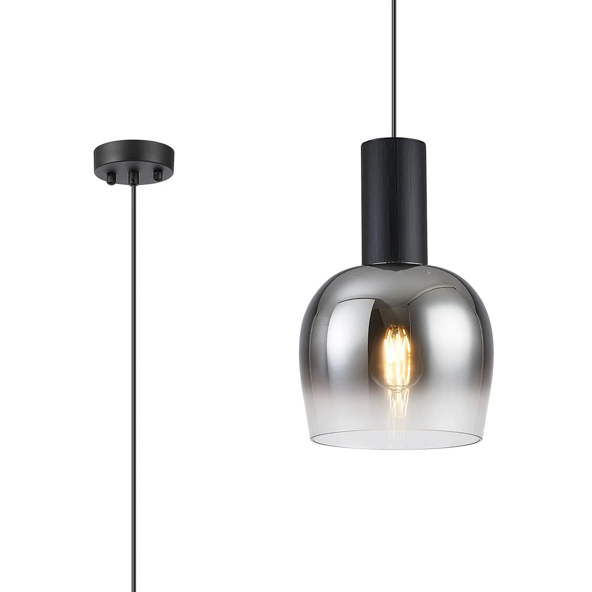 Withe 23.5cm Pendant, 1 x E27, Satin Black/Smoke Fade Wine Glass