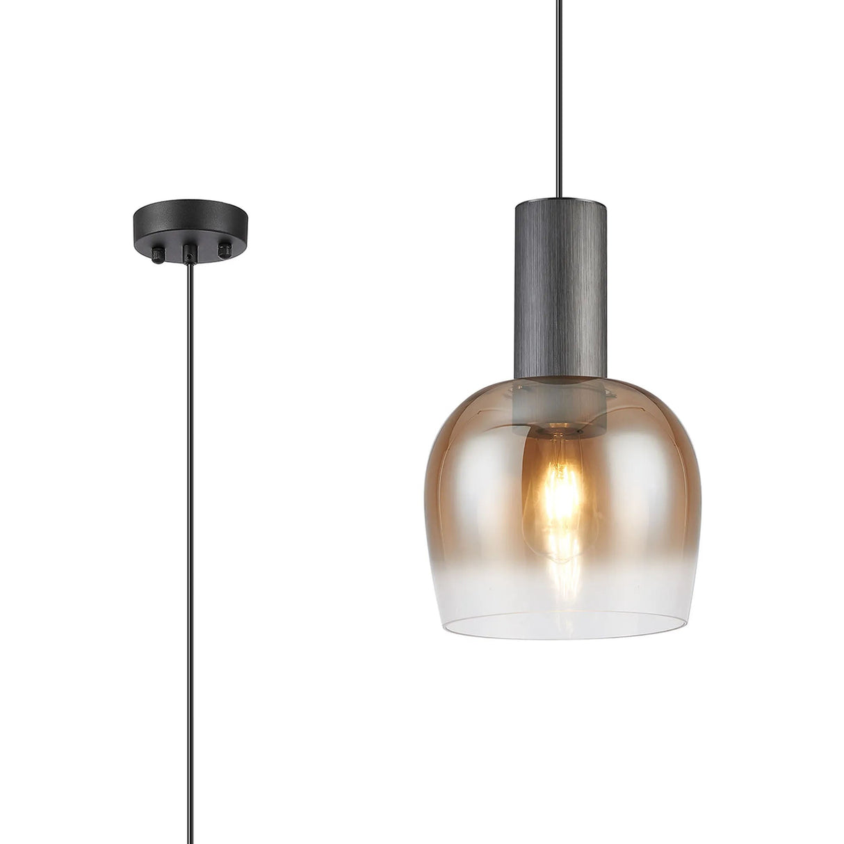 Withe 23.5cm Pendant, 1 x E27, Gun Metal/Satin Black/Amber Fade Wine Glass