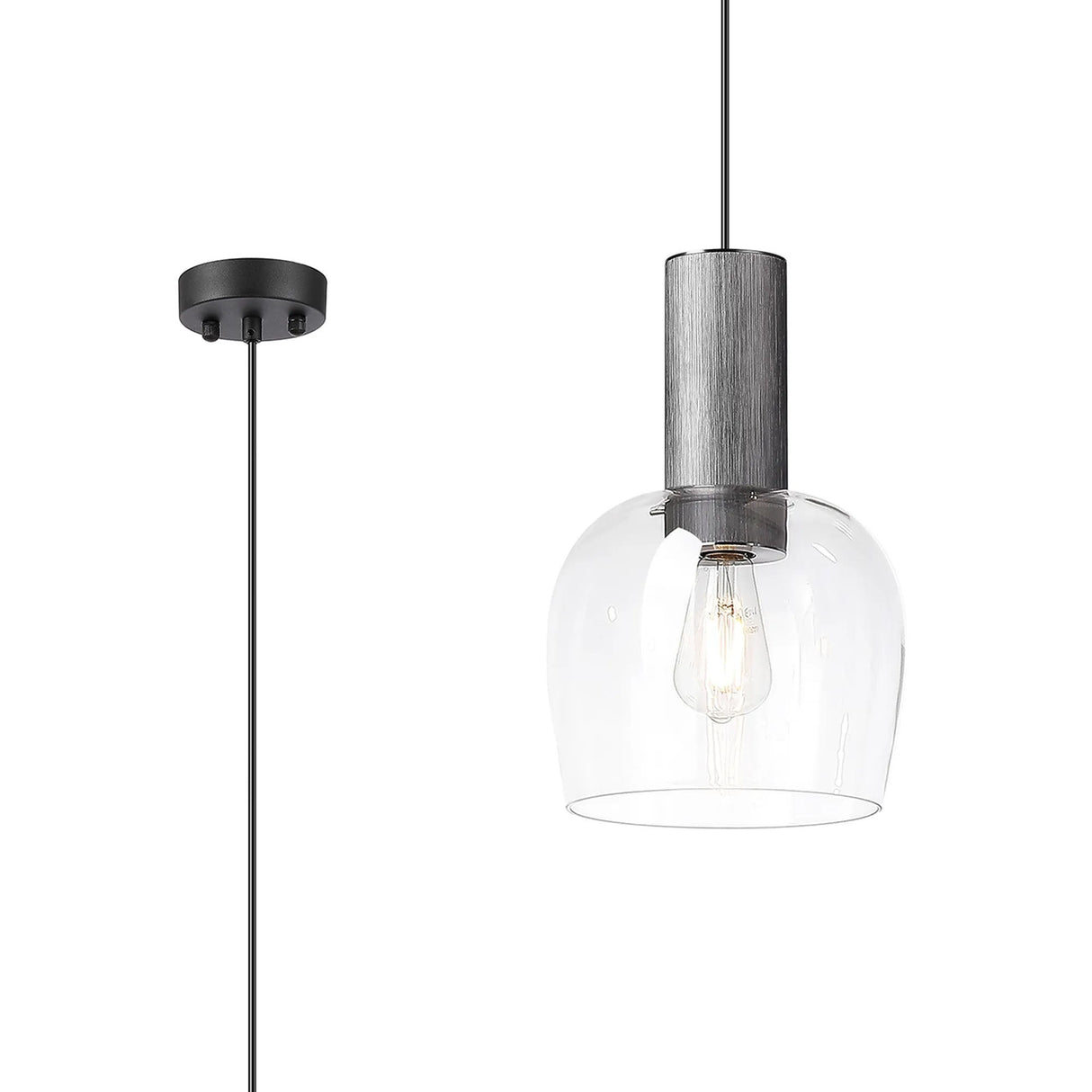 Withe 23.5cm Pendant, 1 x E27, Gun Metal/Satin Black/Clear Wine Glass