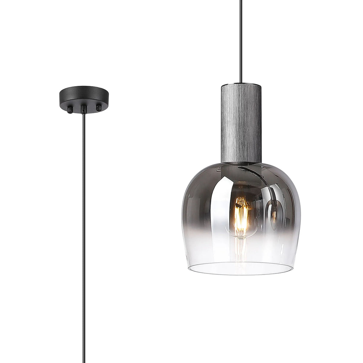 Withe 23.5cm Pendant, 1 x E27, Gun Metal/Satin Black/Smoke Fade Wine Glass