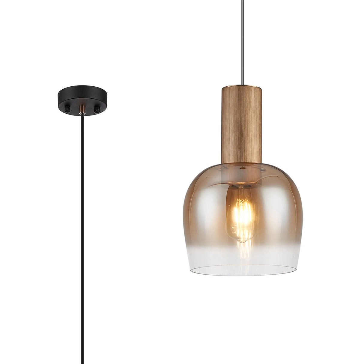 Withe 23.5cm Pendant, 1 x E27, Titanium Gold/Satin Black/Amber Fade Wine Glass