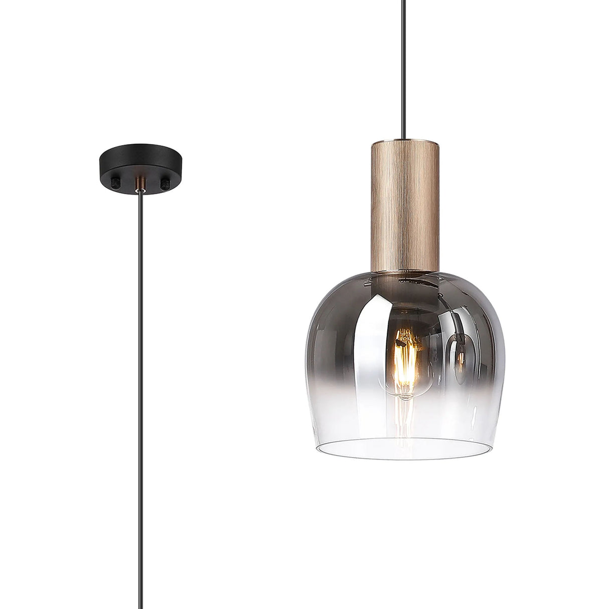 Withe 23.5cm Pendant, 1 x E27, Titanium Gold/Satin Black/Smoke Fade Wine Glass