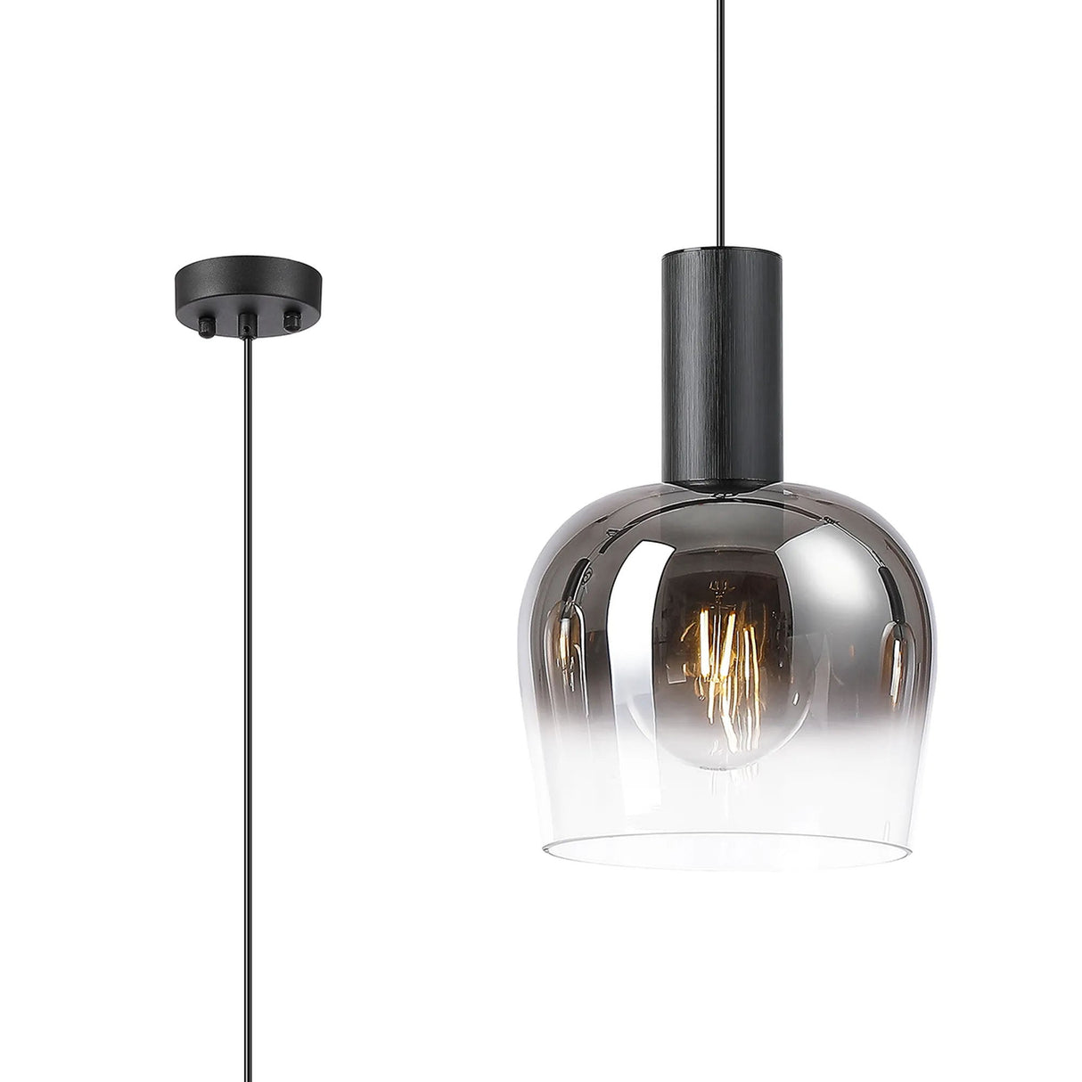 Withe 27.5cm Pendant, 1 x E27, Satin Black/Smoke Fade Wine Glass