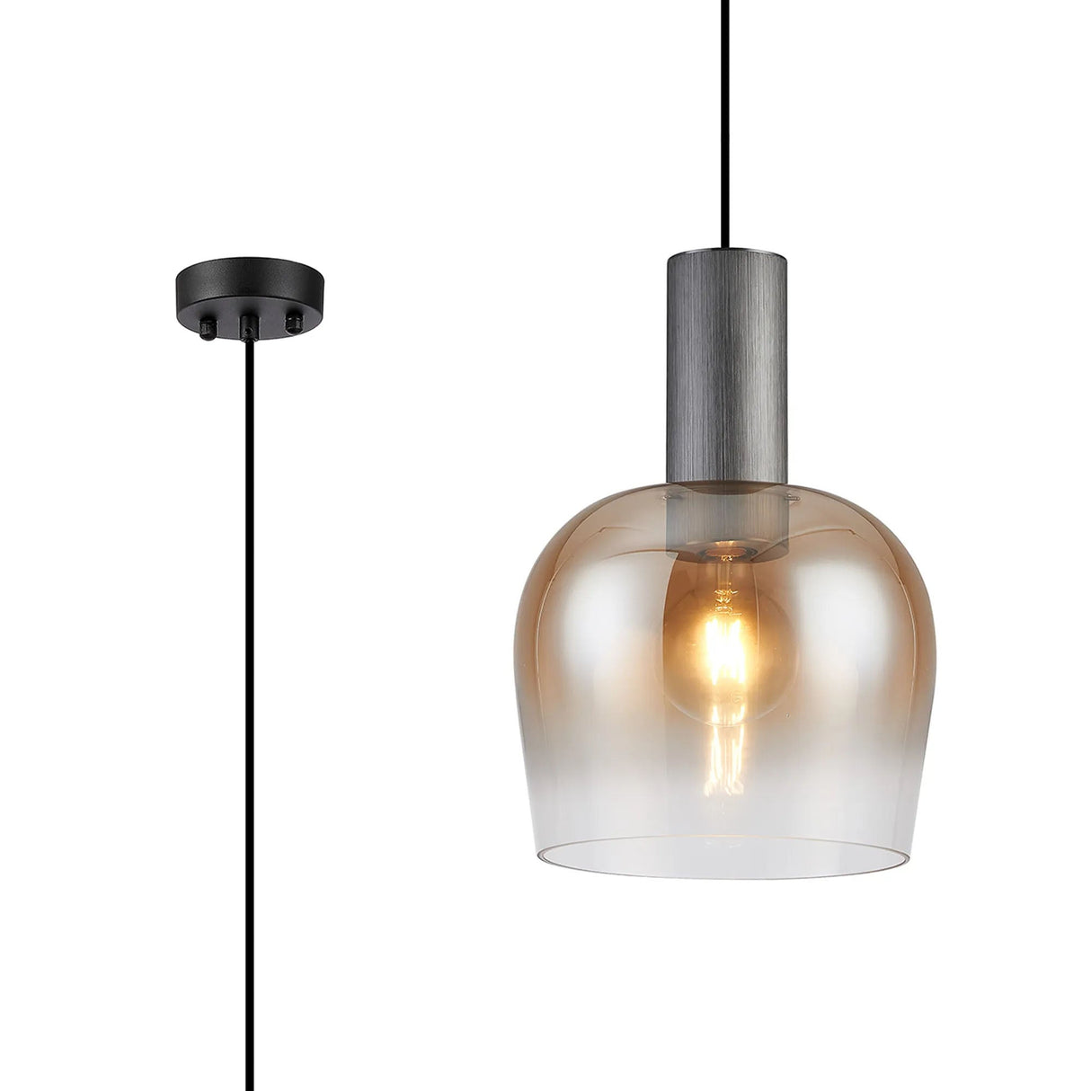 Withe 27.5cm Pendant, 1 x E27, Gun Metal/Satin Black/Amber Fade Wine Glass