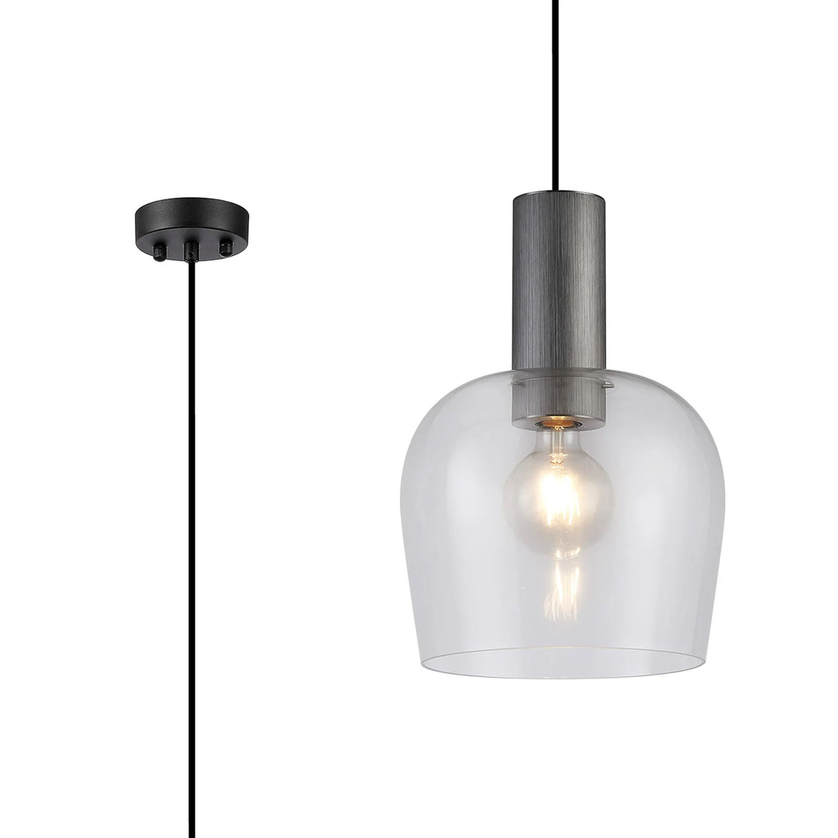 Withe 27.5cm Pendant, 1 x E27, Gun Metal/Satin Black/Clear Wine Glass