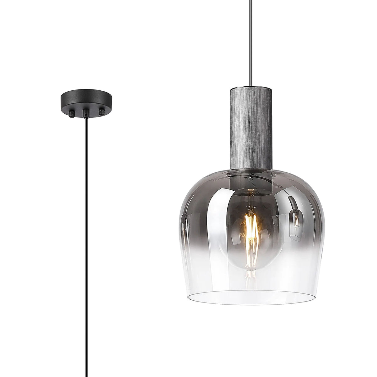 Withe 27.5cm Pendant, 1 x E27, Gun Metal/Satin Black/Smoke Fade Wine Glass
