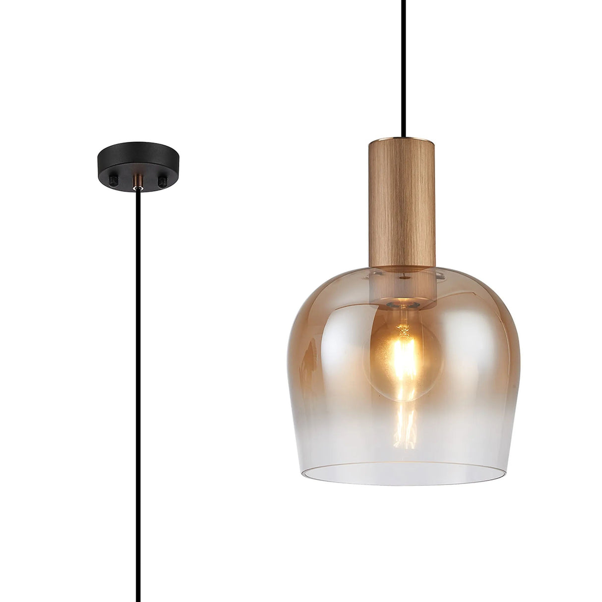 Withe 27.5cm Pendant, 1 x E27, Titanium Gold/Satin Black/Amber Fade Wine Glass