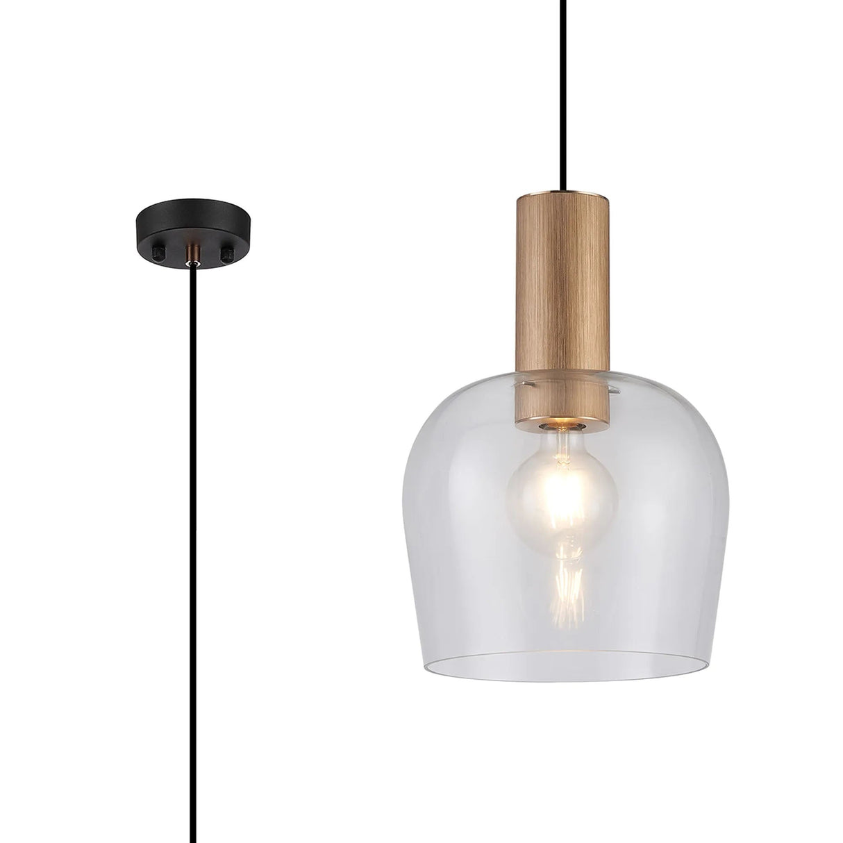 Withe 27.5cm Pendant, 1 x E27, Titanium Gold/Satin Black/Clear Wine Glass