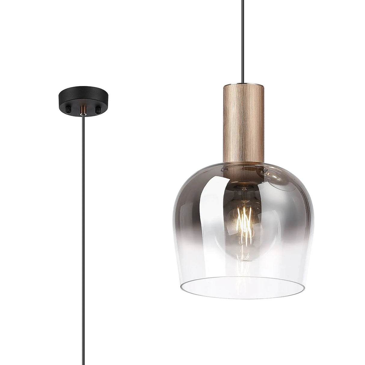 Withe 27.5cm Pendant, 1 x E27, Titanium Gold/Satin Black/Smoke Fade Wine Glass