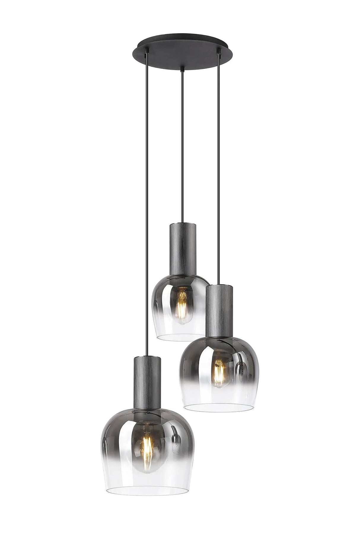 Withe 44.5cm Round Pendant, 3 x E27, Gun Metal/Satin Black/Smoke Fade Wine Glass