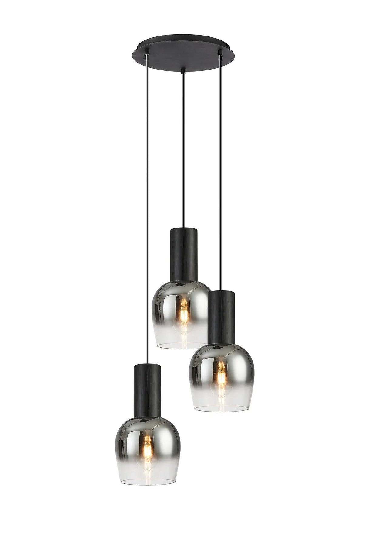 Withe 44.5cm Round Pendant, 3 x E27, Satin Black/Smoke Fade Wine Glass