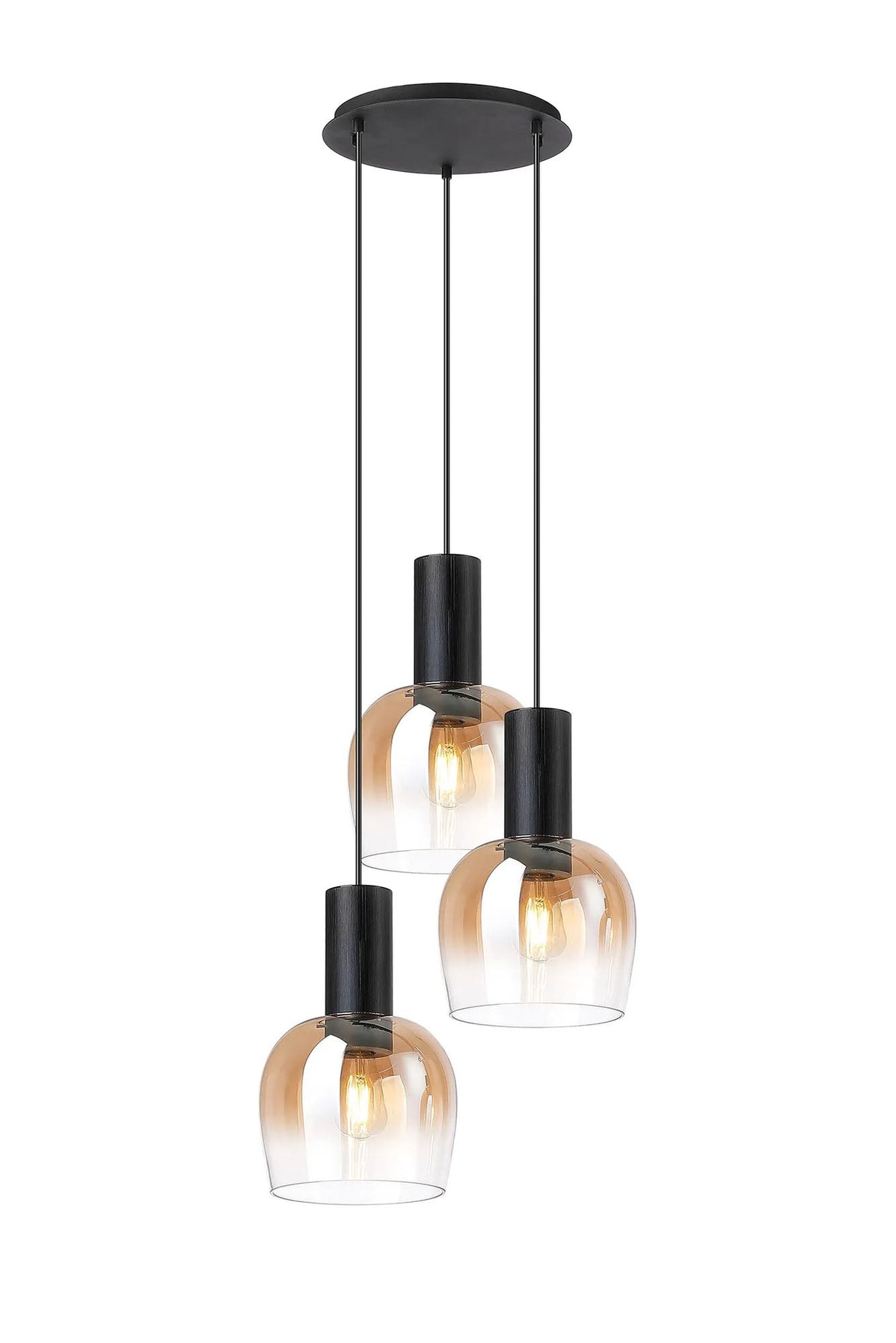 Withe 47.5cm Round Pendant, 3 x E27, Satin Black/Amber Fade Wine Glass