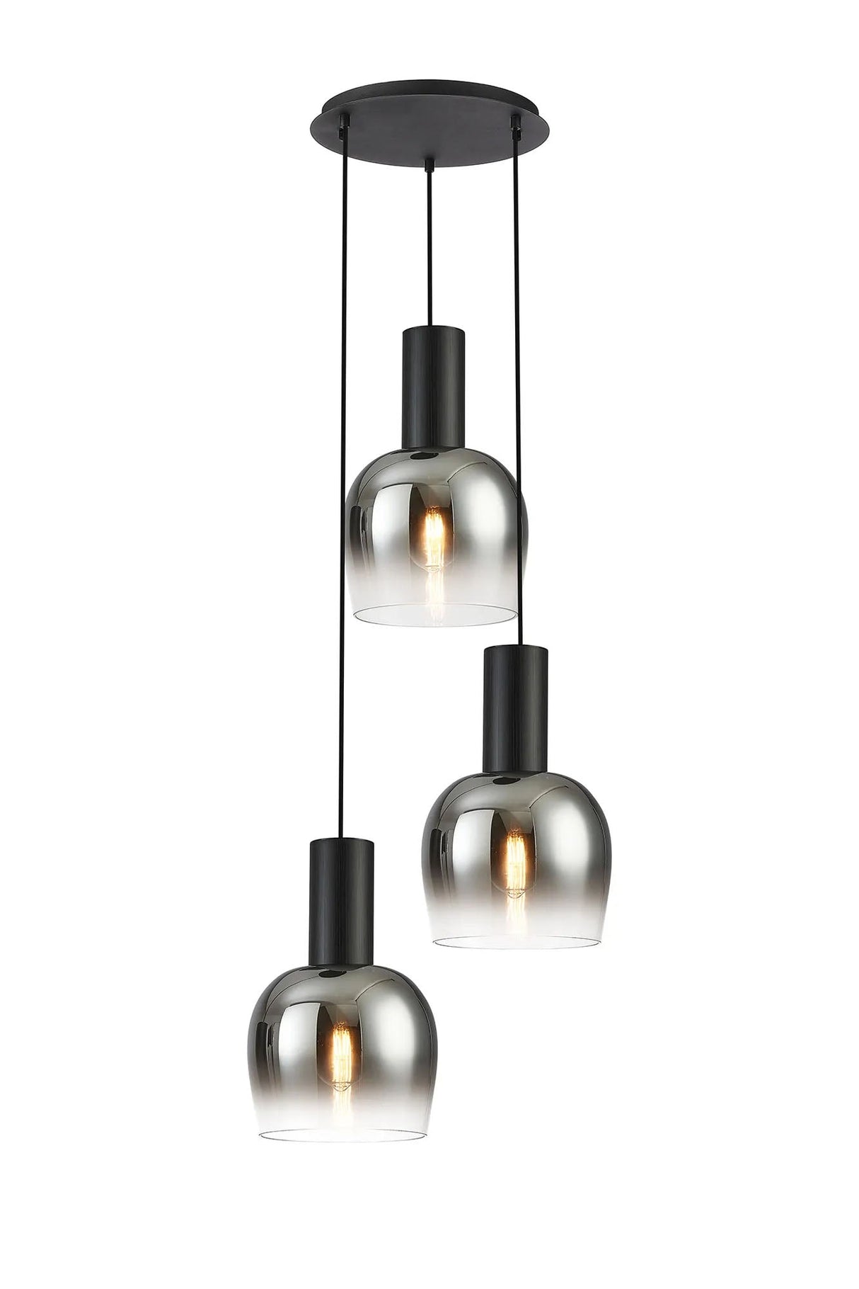 Withe 47.5cm Round Pendant, 3 x E27, Satin Black/Smoke Fade Wine Glass