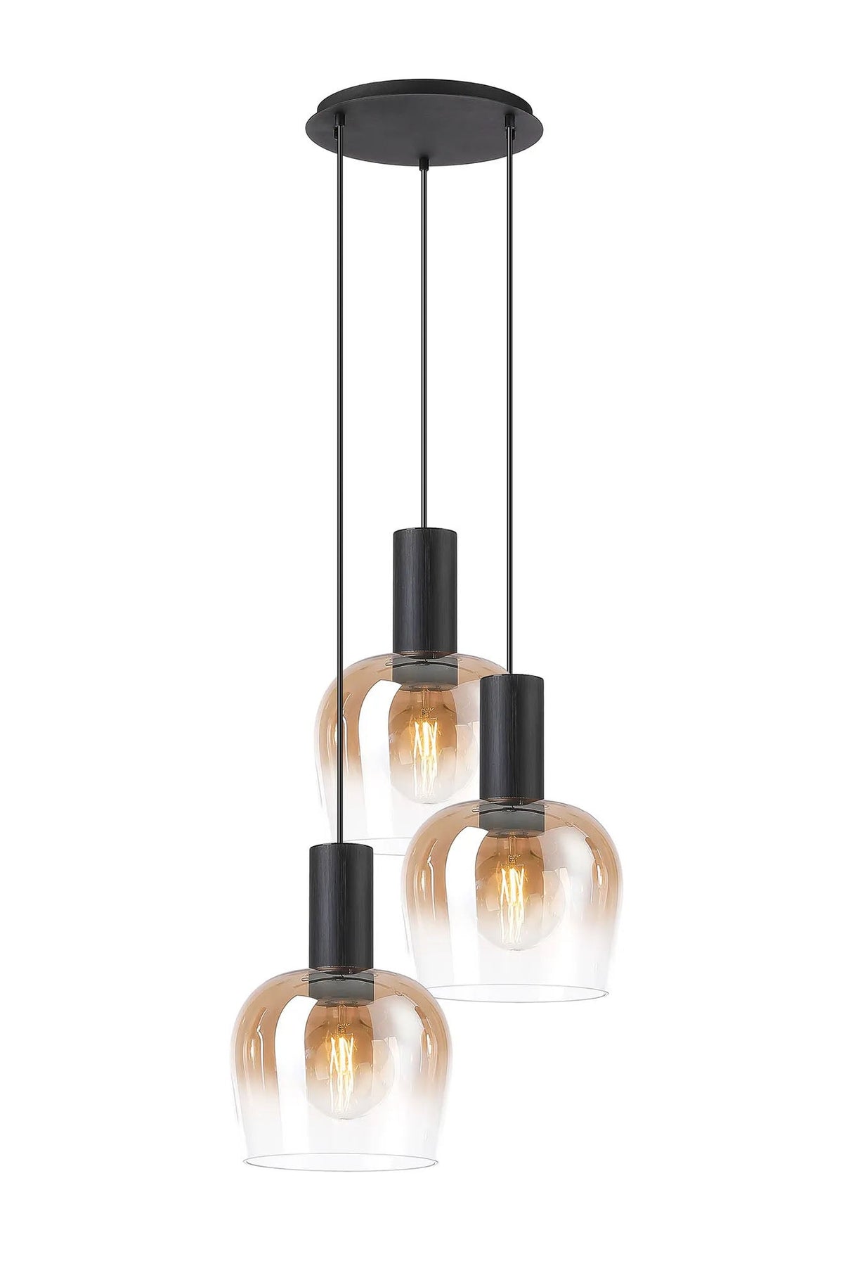 Withe 50cm Round Pendant, 3 x E27, Satin Black/Amber Fade Wine Glass