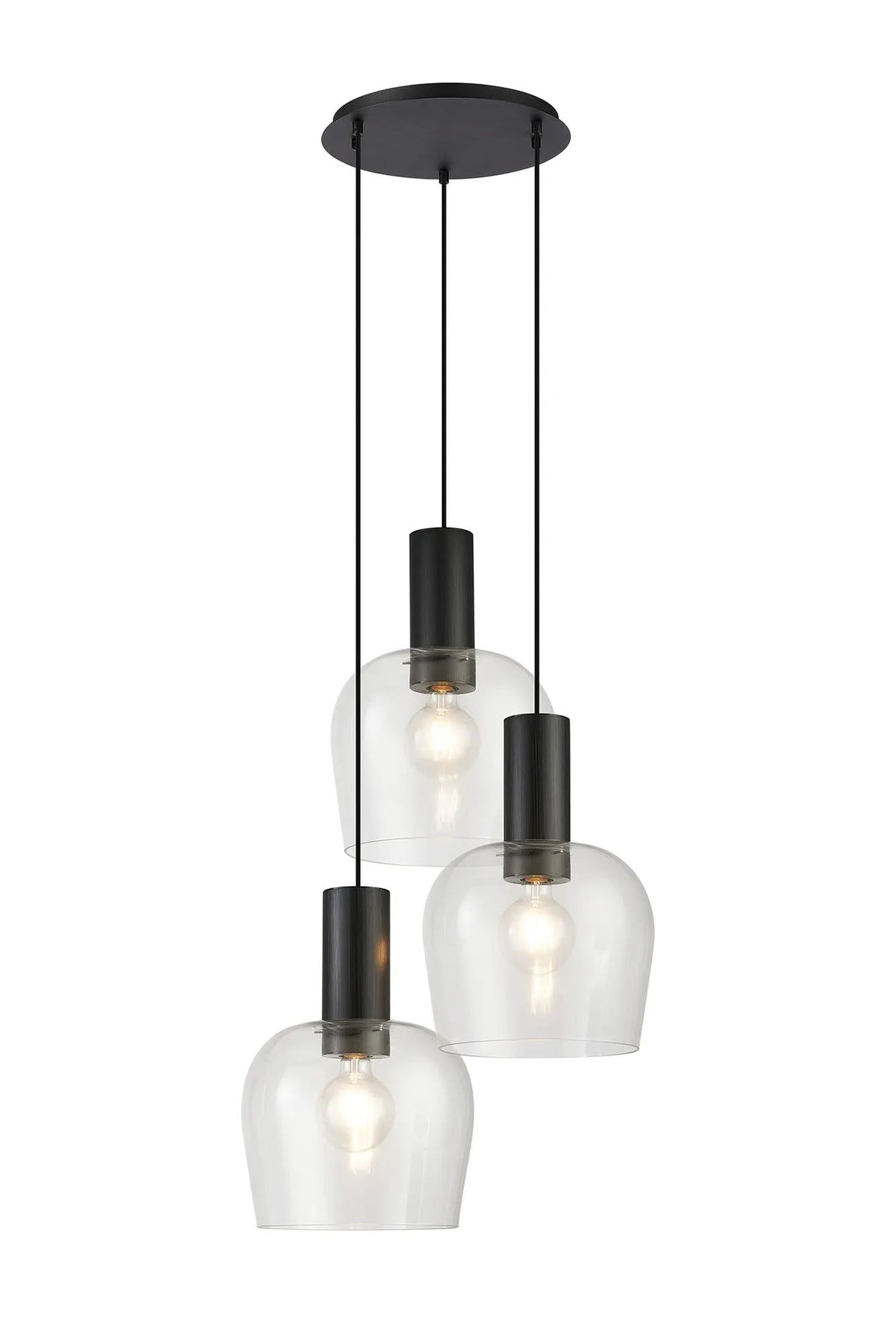 Withe 50cm Round Pendant, 3 x E27, Satin Black/Clear Wine Glass