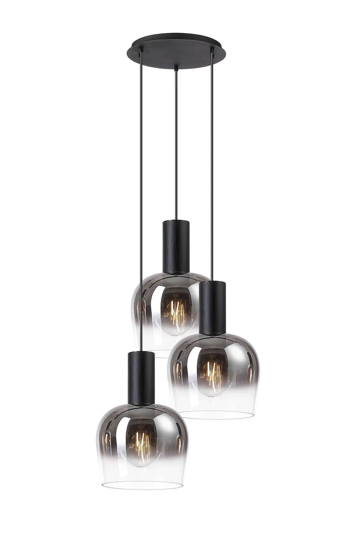 Withe 50cm Round Pendant, 3 x E27, Satin Black/Smoke Fade Wine Glass