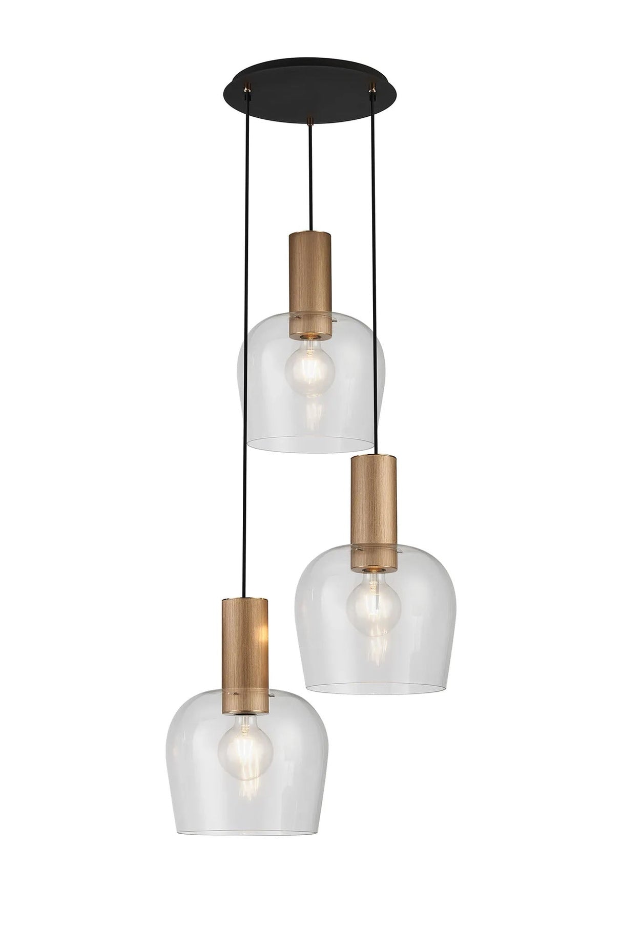 Withe 50cm Round Pendant, 3 x E27, Titanium Gold/Satin Black/Clear Wine Glass