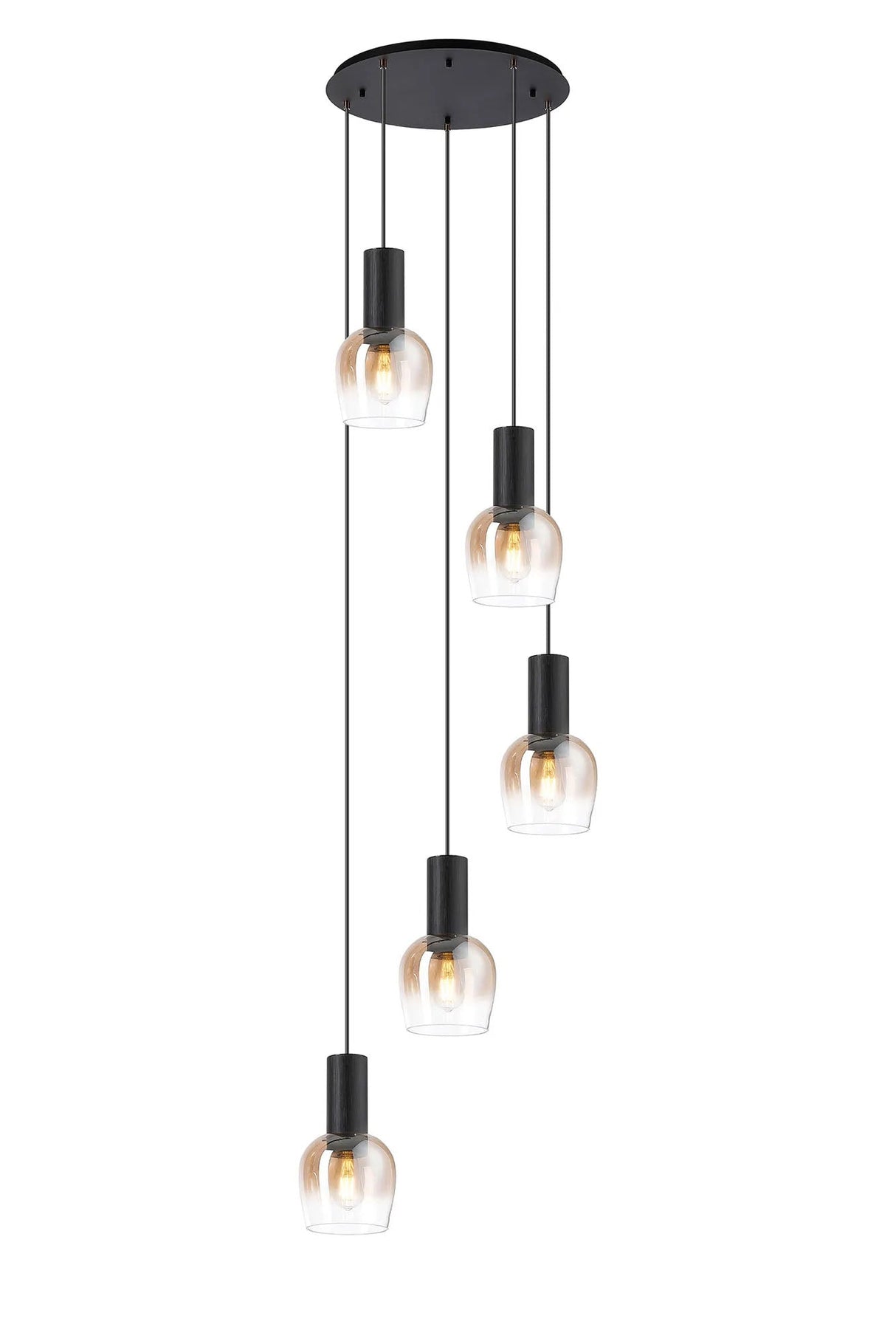 Withe 62.5cm Round Pendant, 5 x E27, Satin Black/Amber Fade Wine Glass