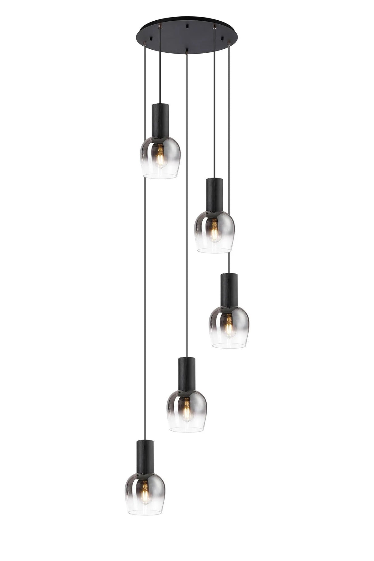 Withe 62.5cm Round Pendant, 5 x E27, Satin Black/Smoke Fade Wine Glass