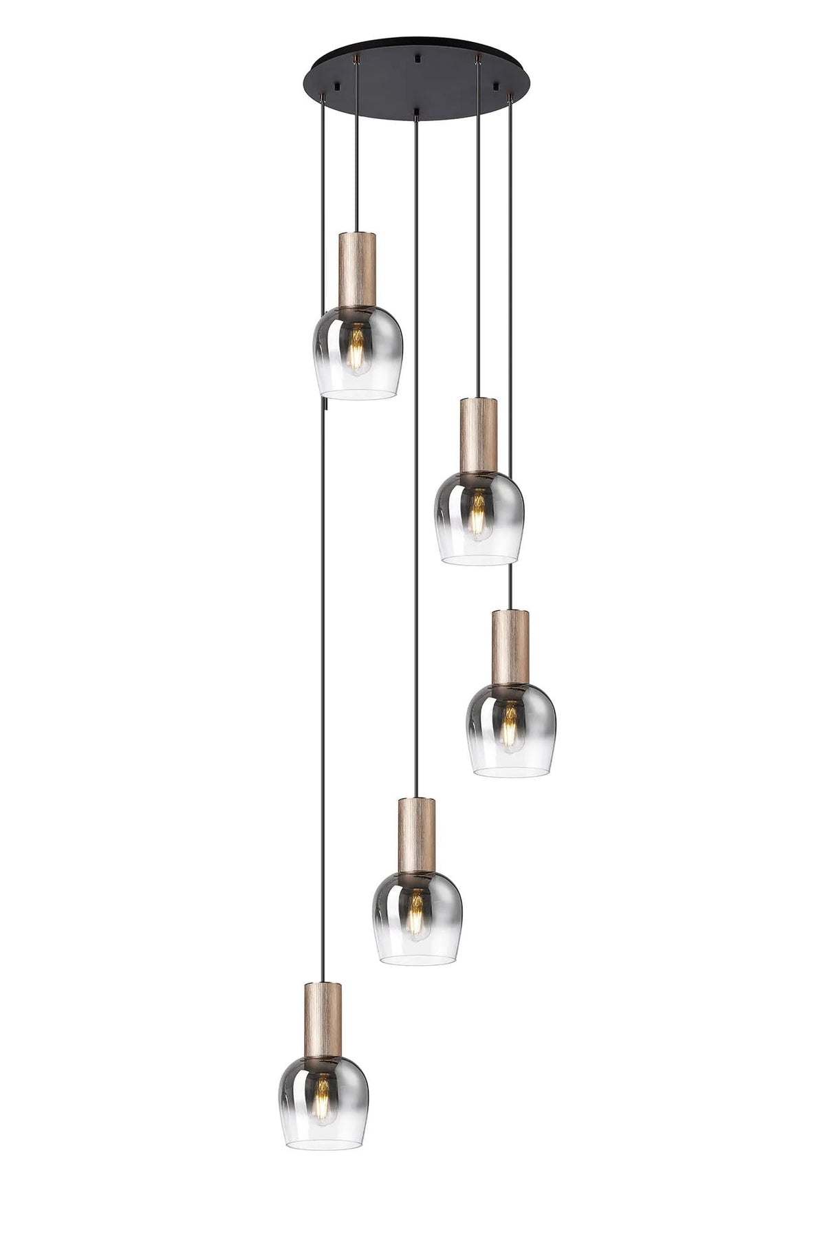 Withe 62.5cm Round Pendant, 5 x E27, Titanium Gold/Satin Black/Smoke Fade Wine Glass