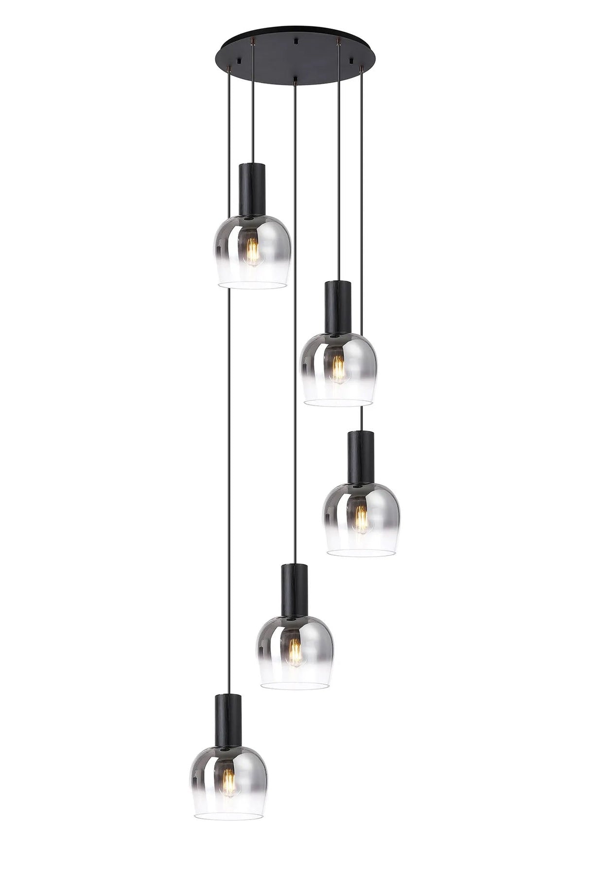 Withe 65.5cm Round Pendant, 5 x E27, Satin Black/Smoke Fade Wine Glass