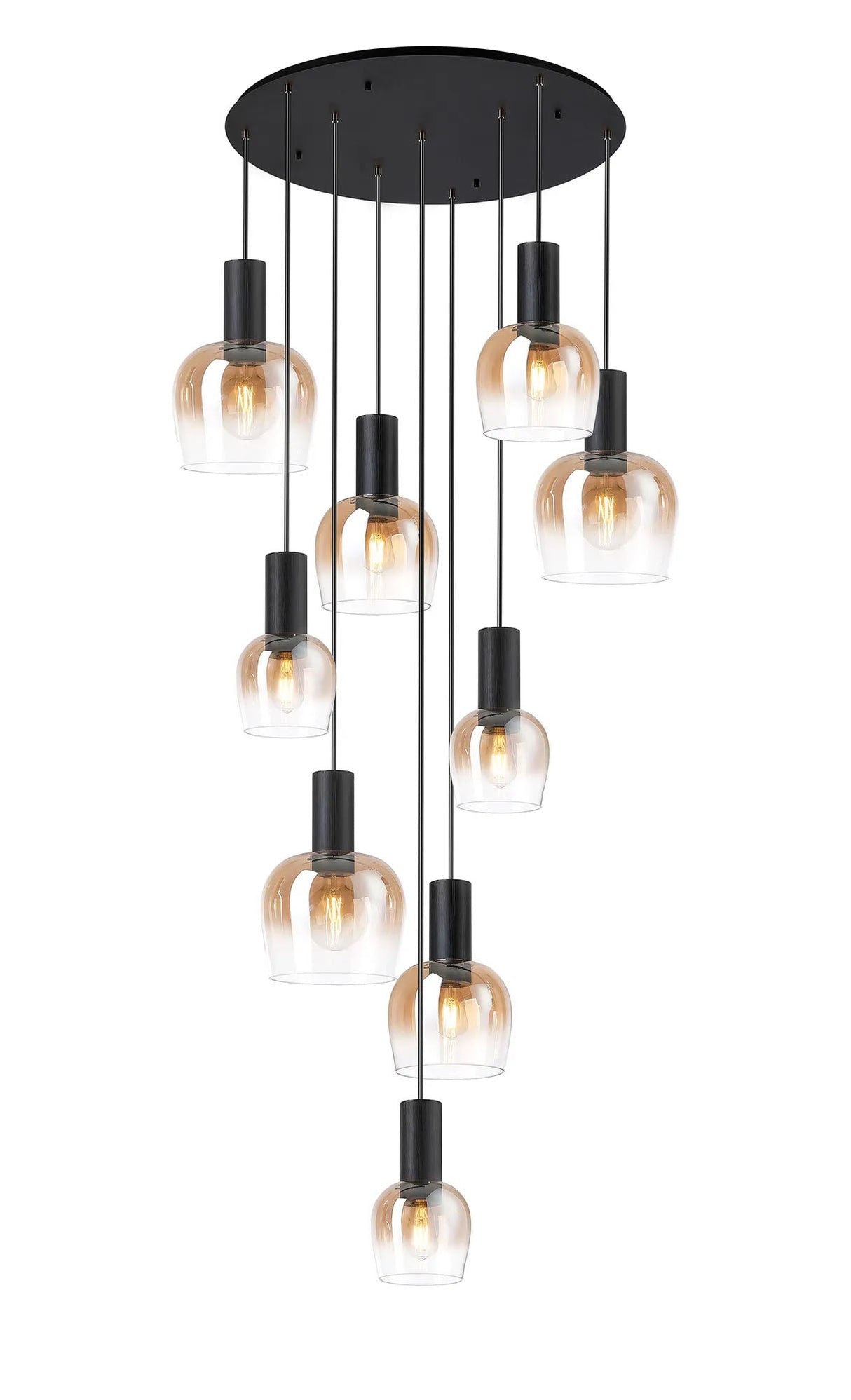 Withe 62.5cm Round Pendant, 9 x E27, Satin Black/Amber Fade Wine Glass Item Weight: 18kg