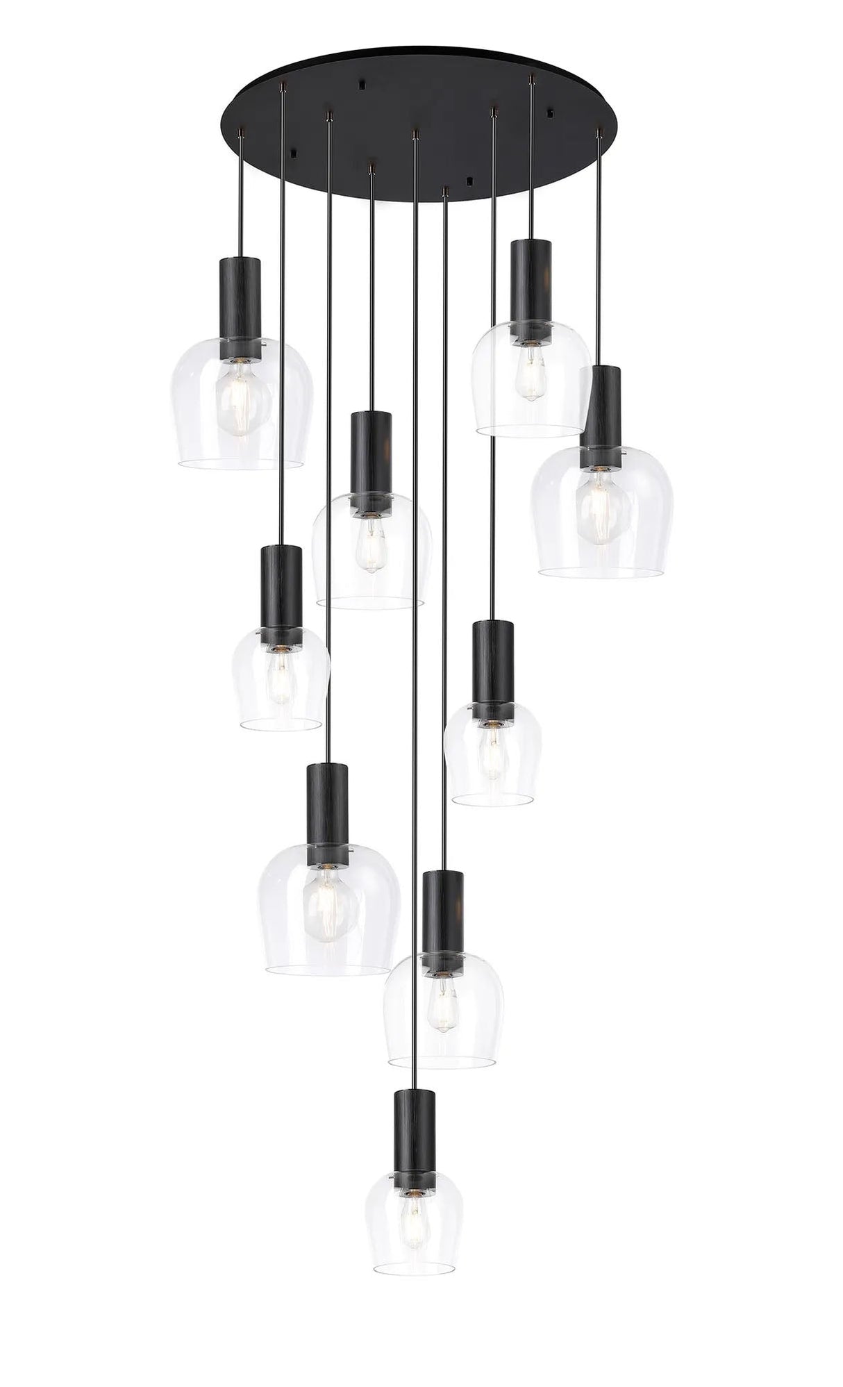Withe 62.5cm Round Pendant, 9 x E27, Satin Black/Clear Wine Glass Item Weight: 18kg