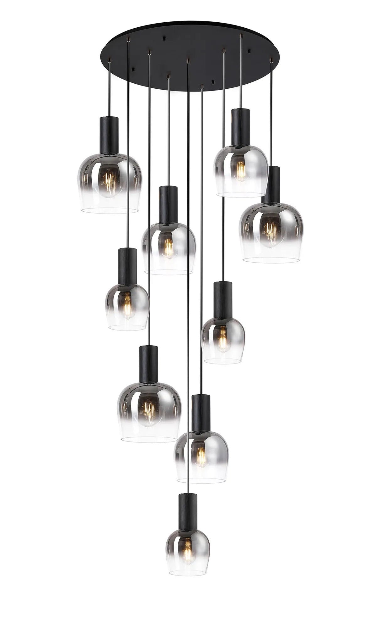Withe 62.5cm Round Pendant, 9 x E27, Satin Black/Smoke Fade Wine Glass Item Weight: 18kg