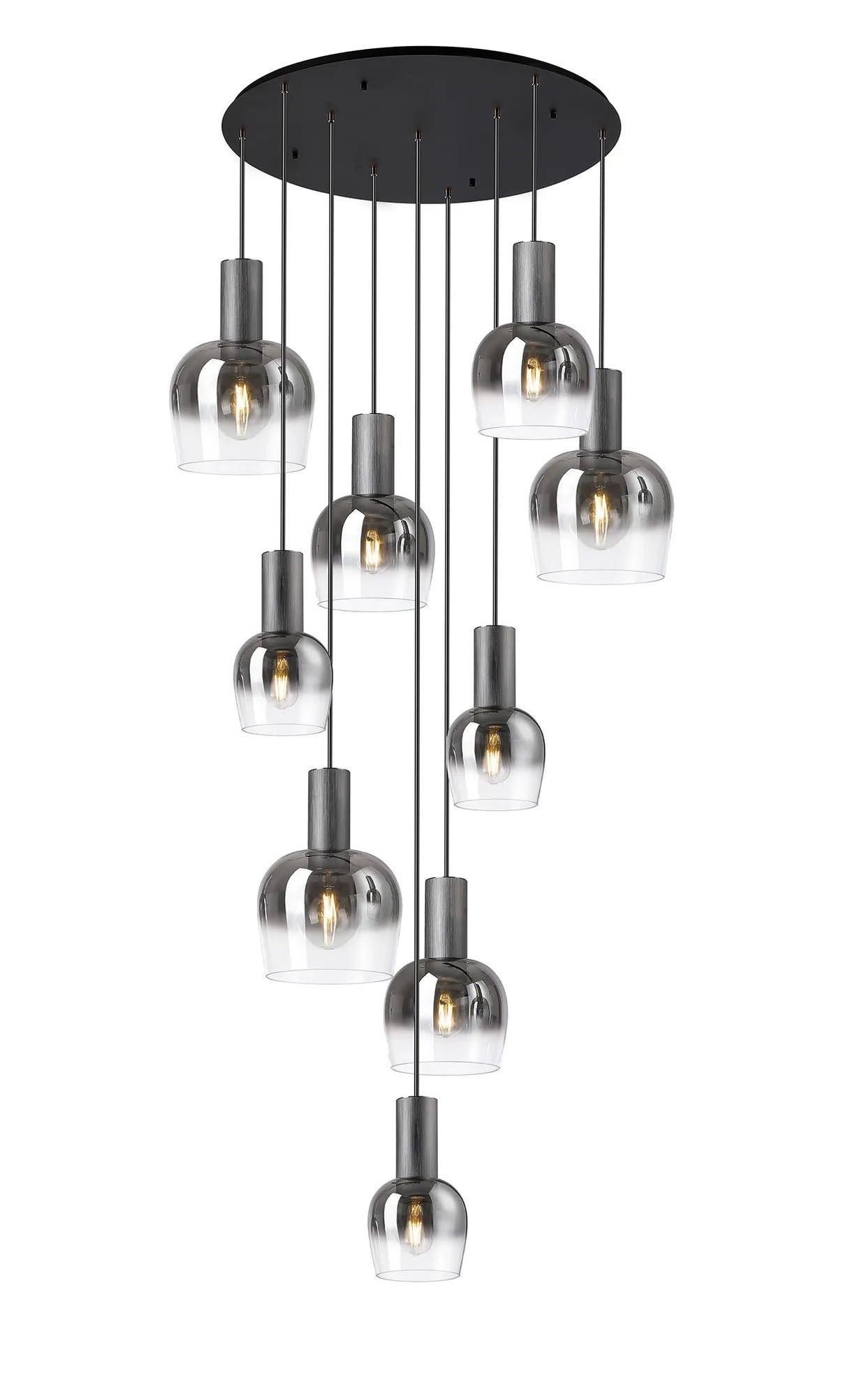 Withe 62.5cm Round Pendant, 9 x E27, Gun Metal/Satin Black/Smoke Fade Wine Glass Item Weight: 18kg