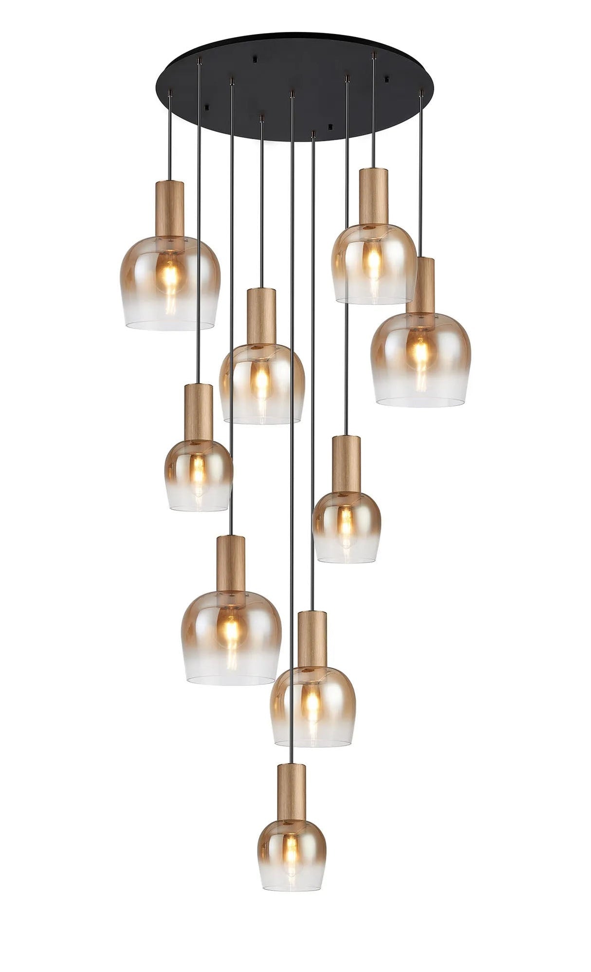 Withe 62.5cm Round Pendant, 9 x E27, Titanium Gold/Satin Black/Amber Fade Wine Glass Item Weight: 18kg