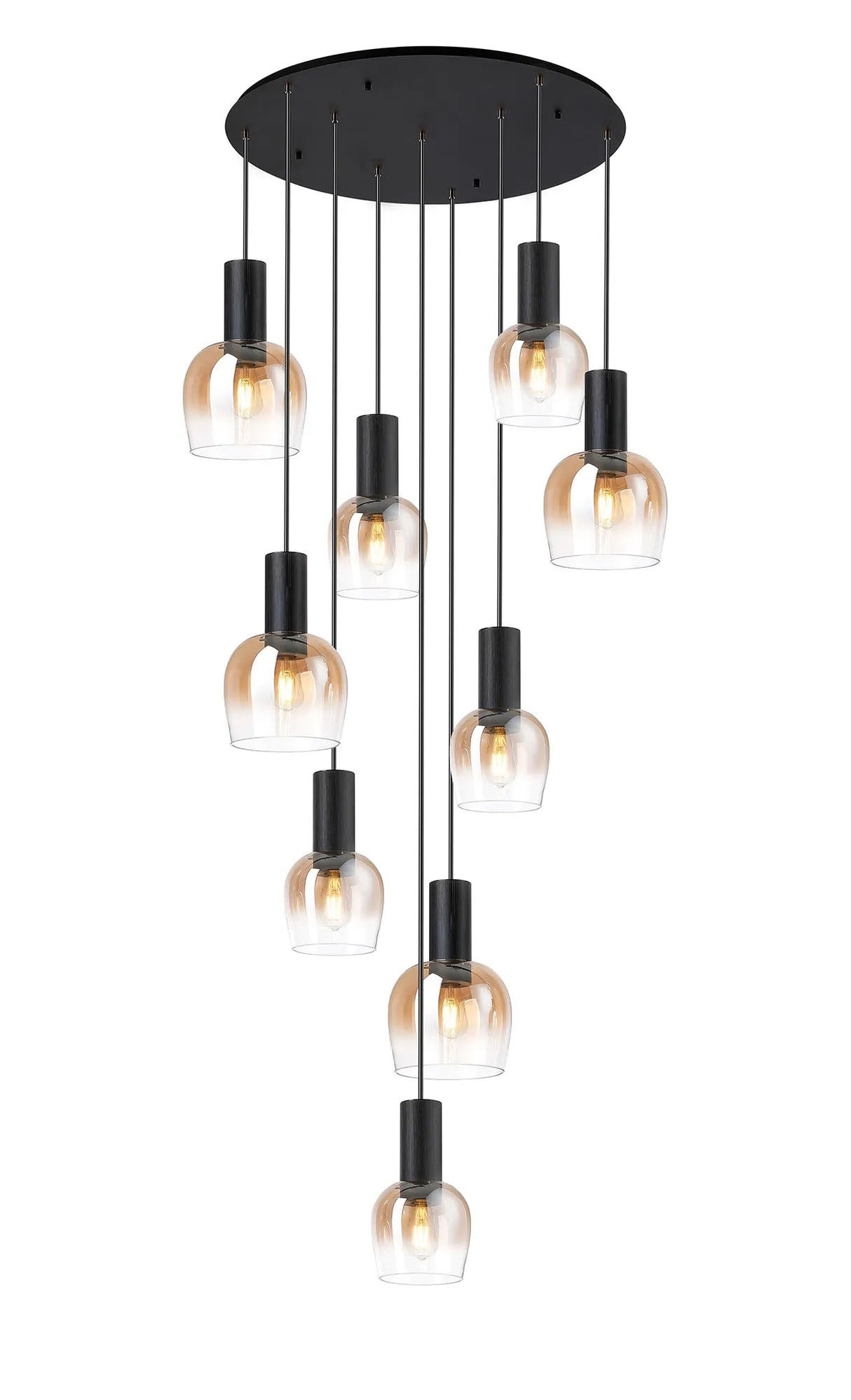 Withe 62.5cm Round Pendant, 9 x E27, Satin Black/Amber Fade Wine Glass Item Weight: 16kg