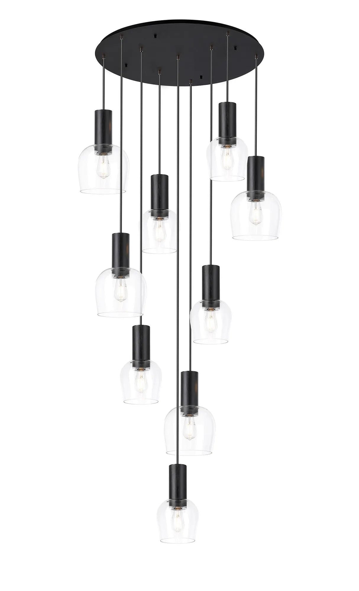 Withe 62.5cm Round Pendant, 9 x E27, Satin Black/Clear Wine Glass Item Weight: 16kg