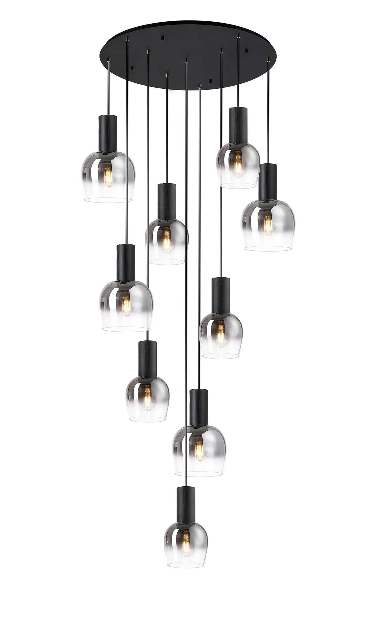 Withe 62.5cm Round Pendant, 9 x E27, Satin Black/Smoke Fade Wine Glass Item Weight: 16kg