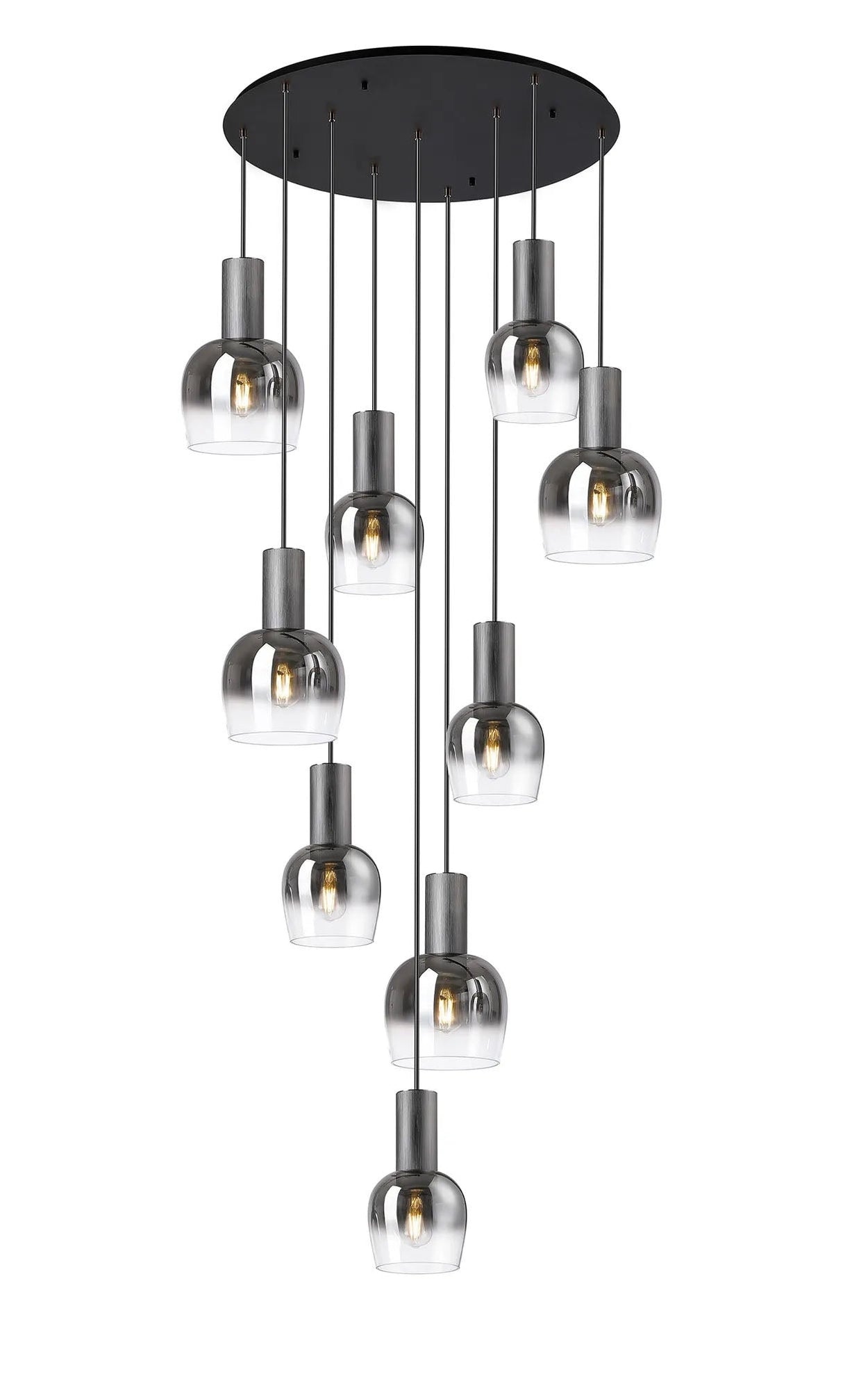 Withe 62.5cm Round Pendant, 9 x E27, Gun Metal/Satin Black/Smoke Fade Wine Glass Item Weight: 16kg