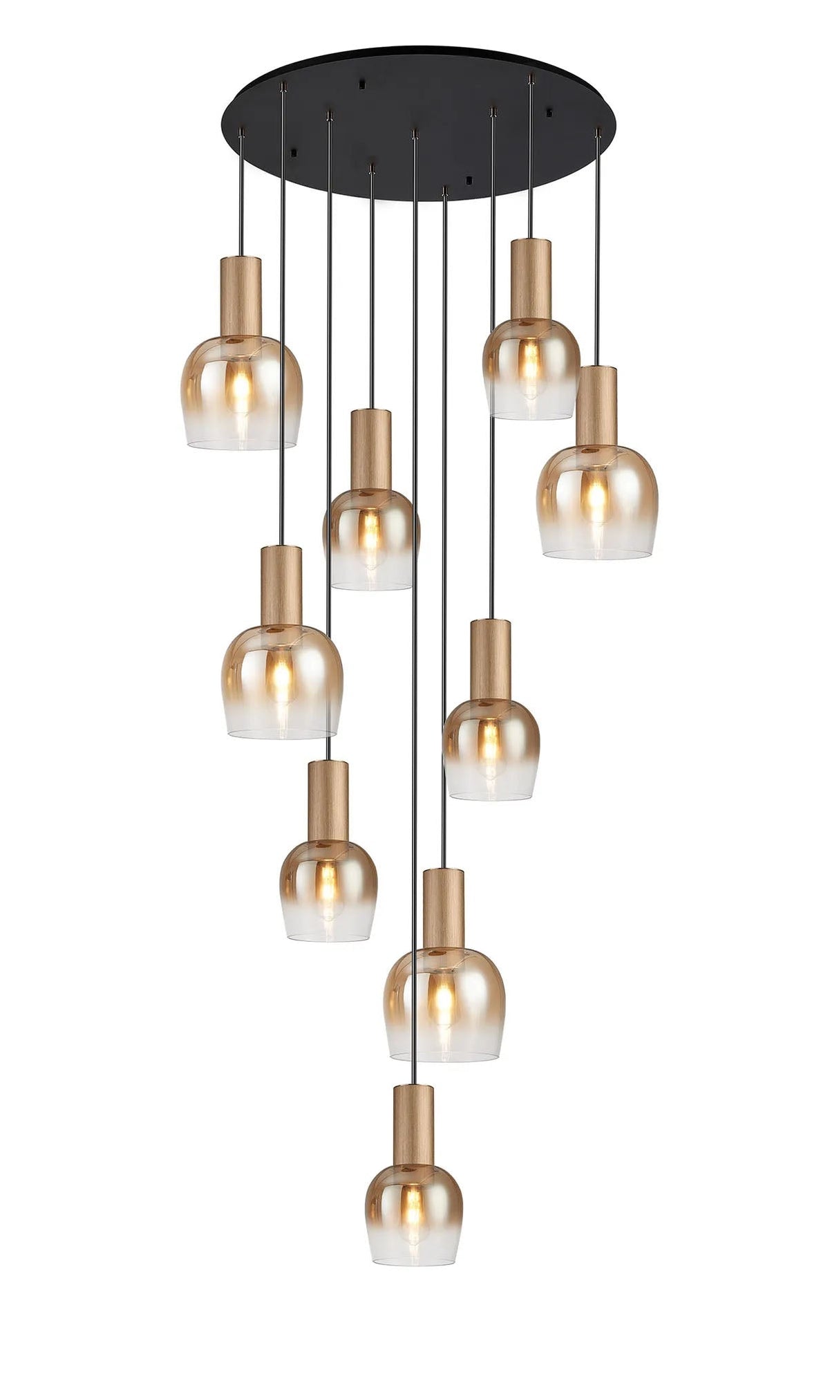 Withe 62.5cm Round Pendant, 9 x E27, Titanium Gold/Satin Black/Amber Fade Wine Glass Item Weight: 16kg