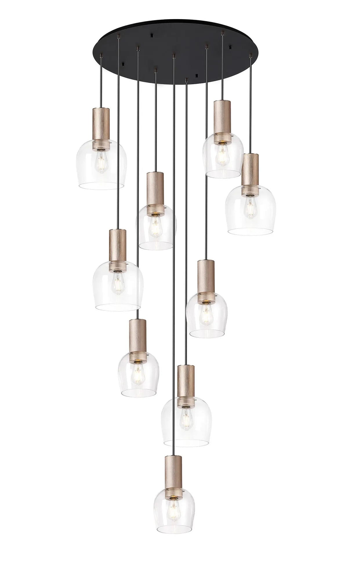 Withe 62.5cm Round Pendant, 9 x E27, Titanium Gold/Satin Black/Clear Wine Glass Item Weight: 16kg