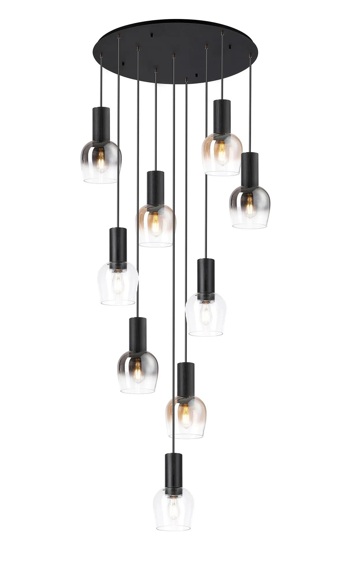 Withe 62.5cm Round Pendant, 9 x E27, Satin Black/Amber Fade/Clear/Smoke Fade Wine Glass Item Weight: 16kg