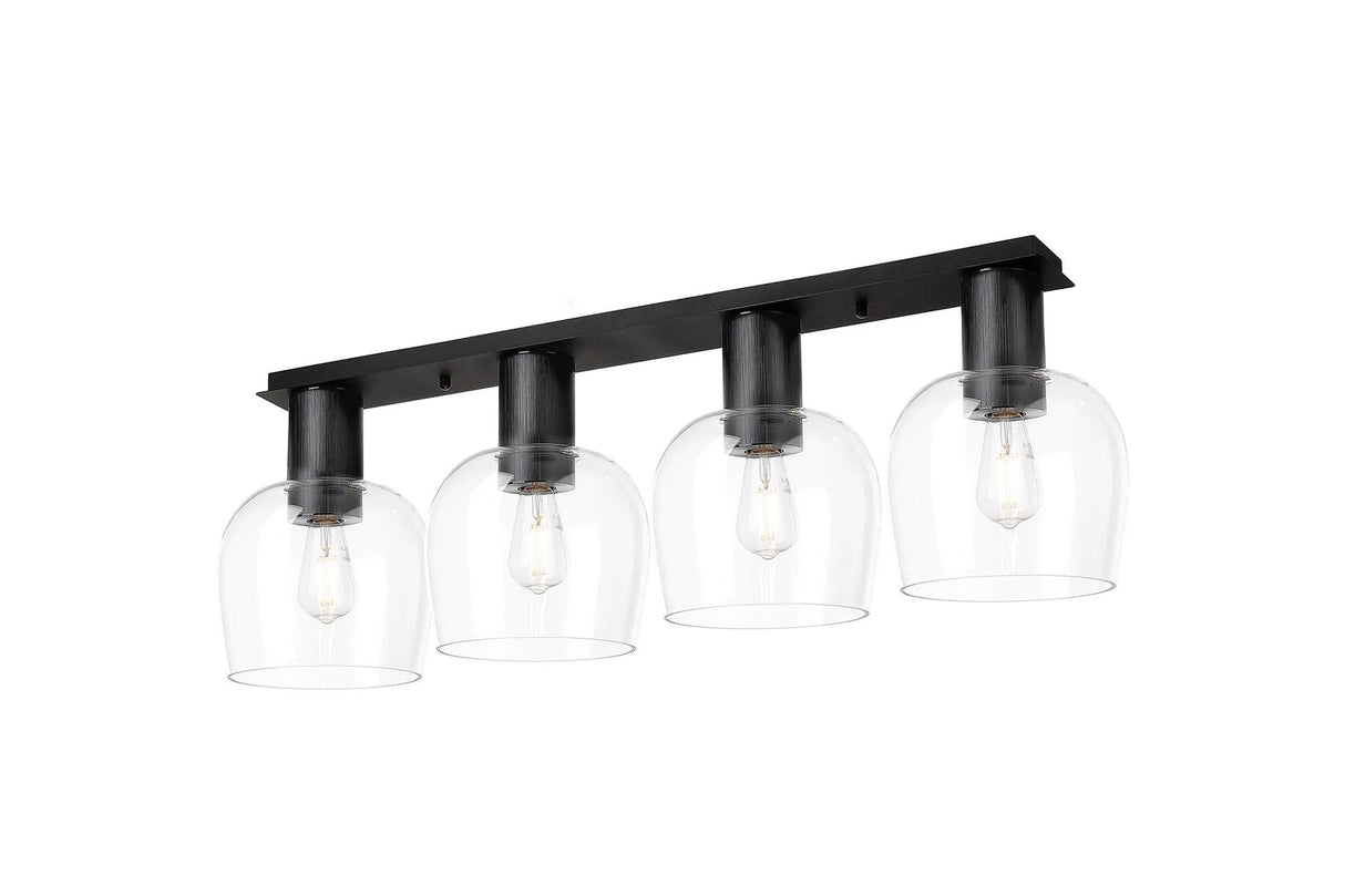 Withe 105.5 x 23.5cm Linear Ceiling Light, 4 x E27, Satin Black/Clear Wine Glass