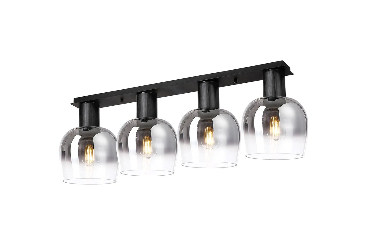 Withe 105.5 x 23.5cm Linear Ceiling Light, 4 x E27, Satin Black/Smoke Fade Wine Glass