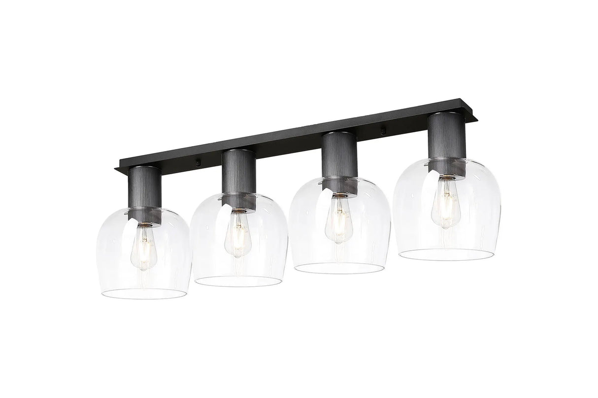 Withe 105.5 x 23.5cm Linear Ceiling Light, 4 x E27, Gun Metal/Satin Black/Clear Wine Glass