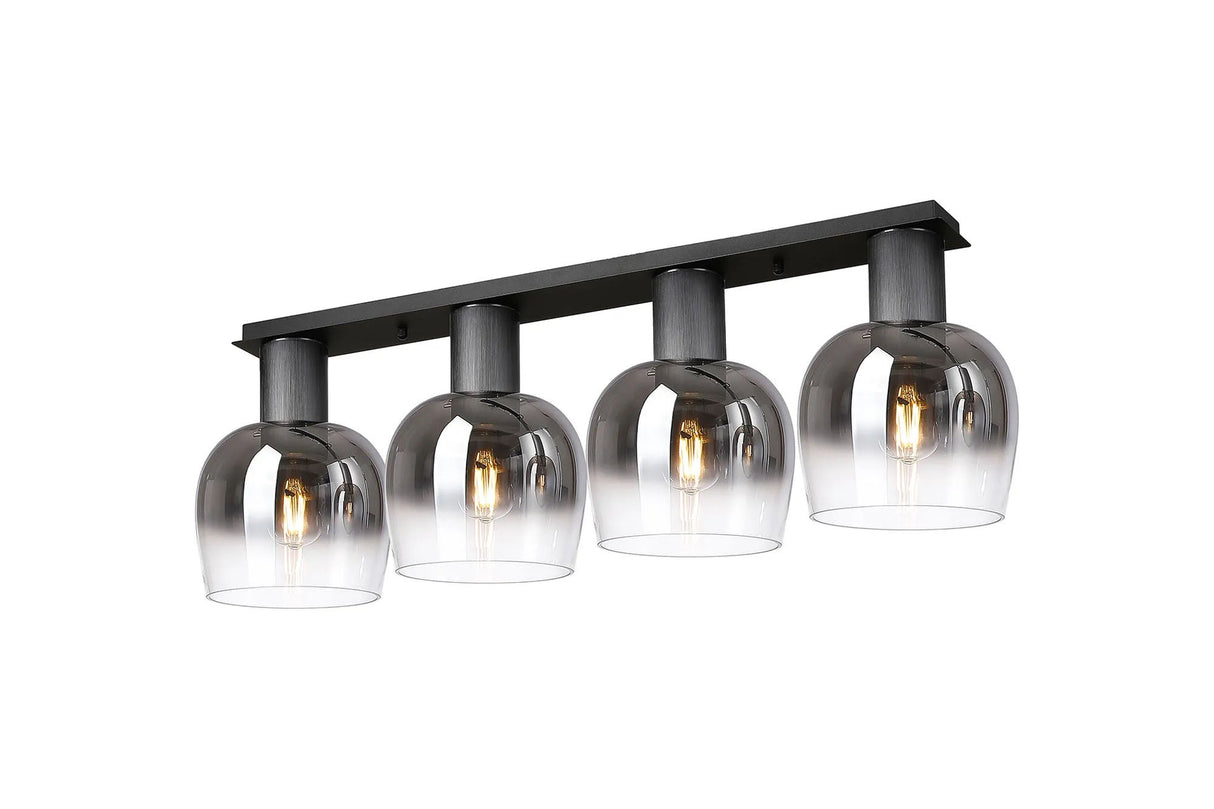 Withe 105.5 x 23.5cm Linear Ceiling Light, 4 x E27, Gun Metal/Satin Black/Smoke Fade Wine Glass
