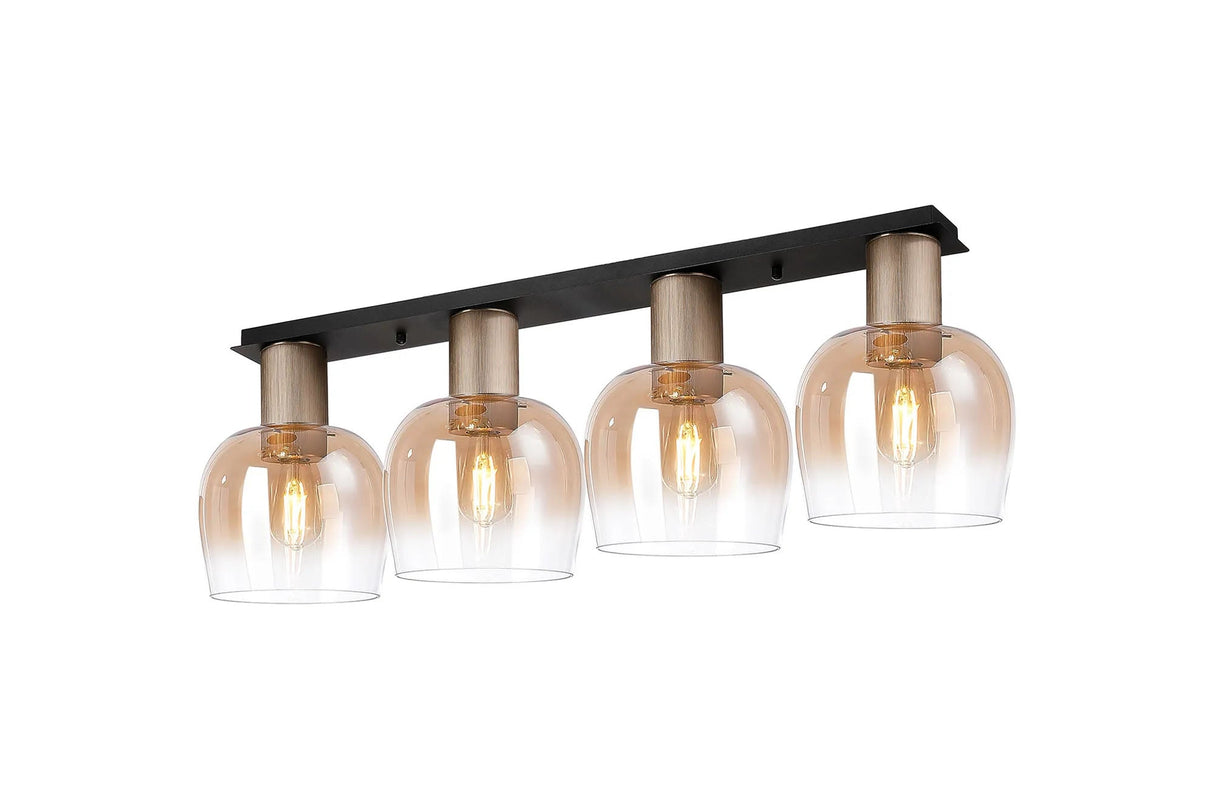 Withe 105.5 x 23.5cm Linear Ceiling Light, 4 x E27, Titanium Gold/Satin Black/Amber Fade Wine Glass